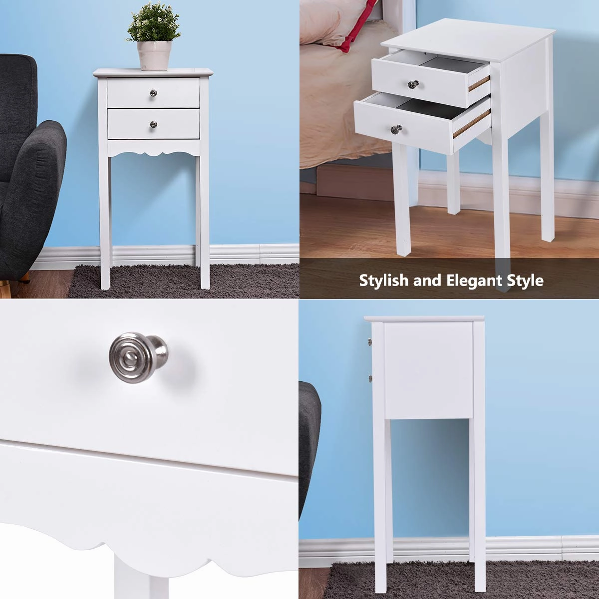 Giantex End Table w/ 2 Drawers Side Table Nightstand Multi-Purpose Accent Table Living Room Bedroom Home Furniture
