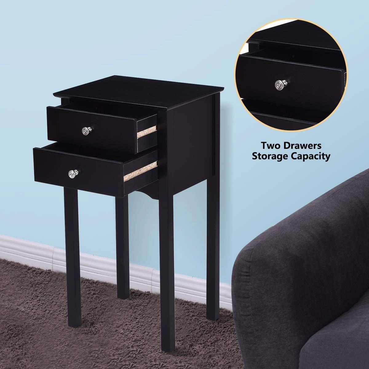 Giantex End Table w/ 2 Drawers Side Table Nightstand Multi-Purpose Accent Table Living Room Bedroom Home Furniture