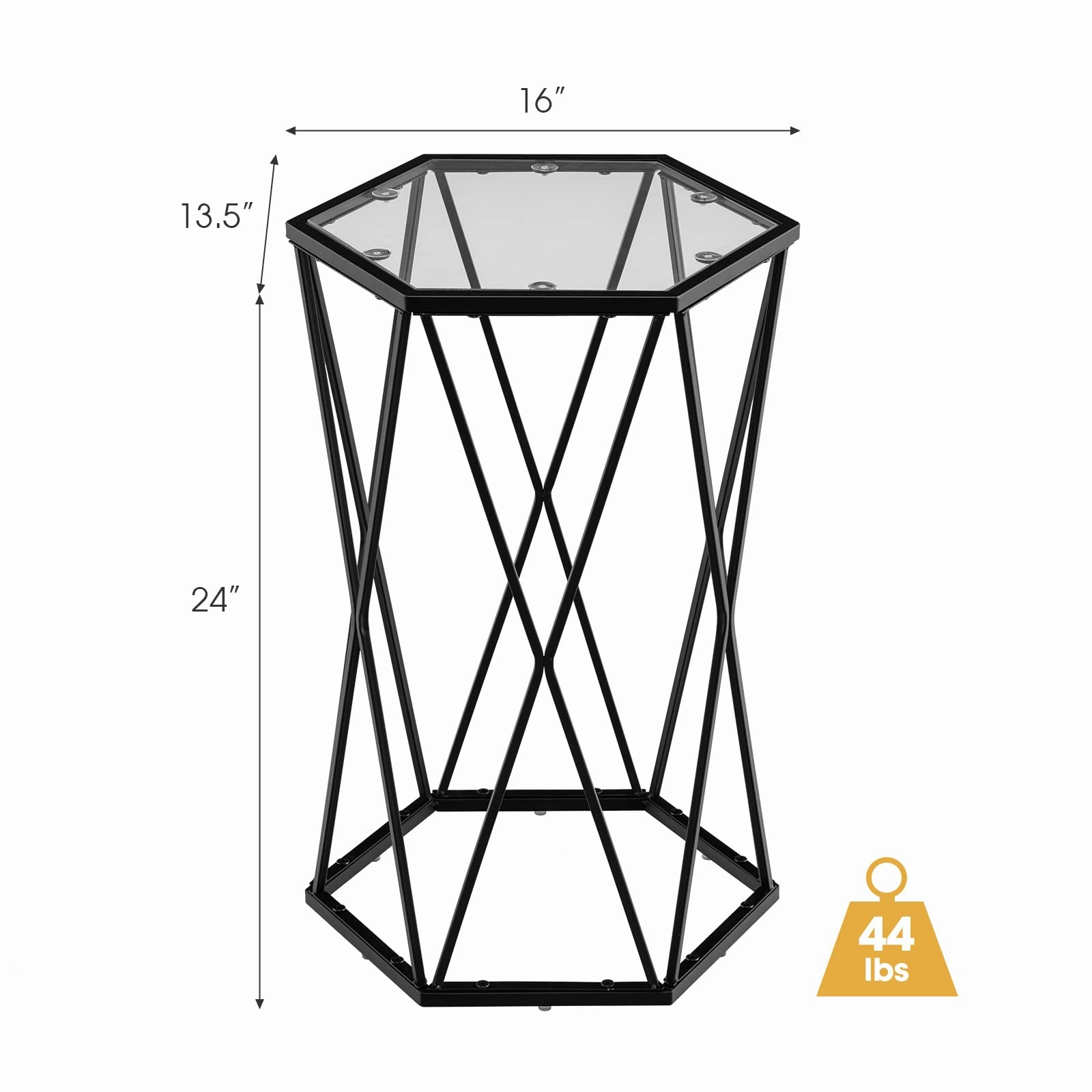 Giantex End Table w/Glass Top, Metal Frame, Small Coffee Accent Table for Small Space( 16" x 13.5" x 24")