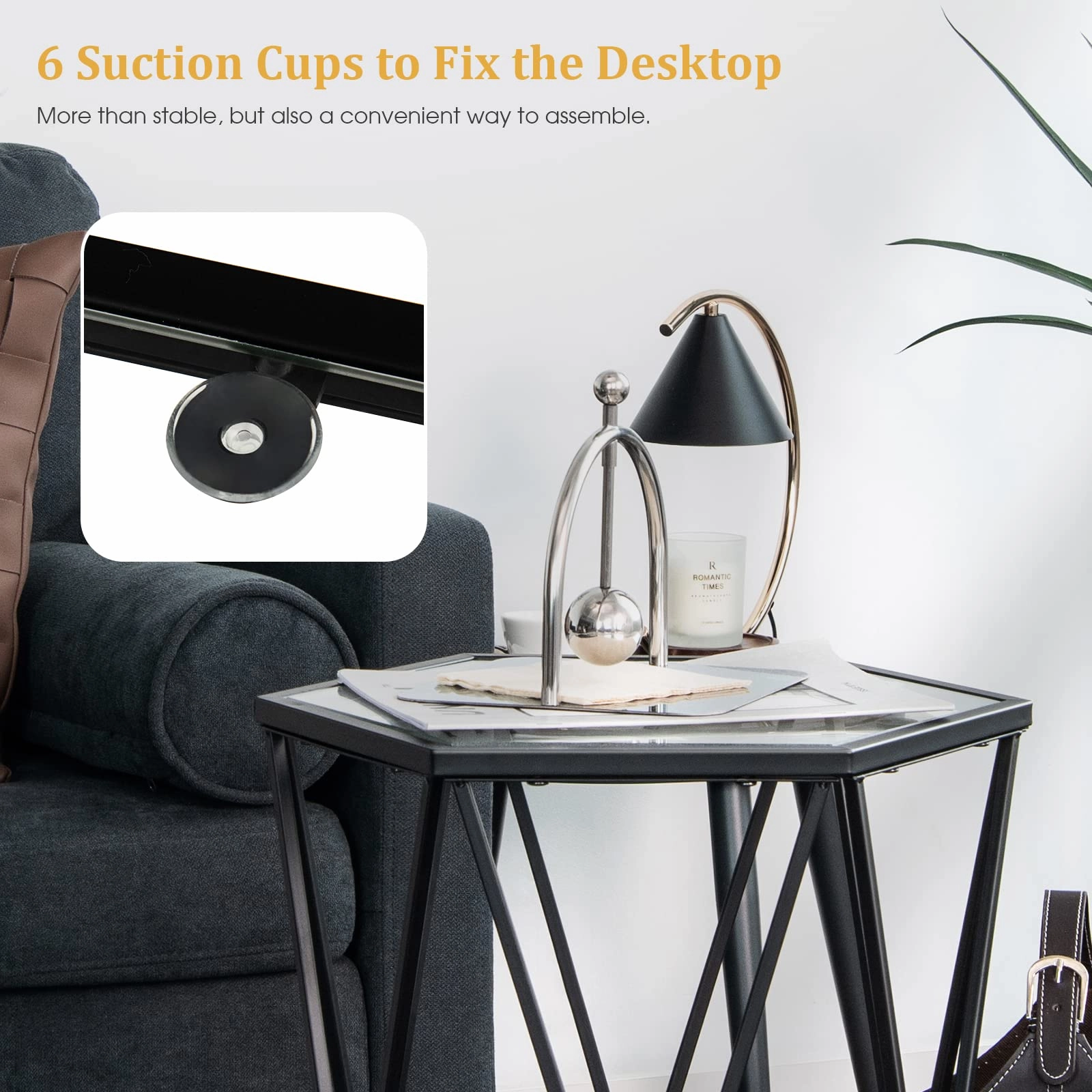 Giantex End Table w/Glass Top, Metal Frame, Small Coffee Accent Table for Small Space( 16" x 13.5" x 24")