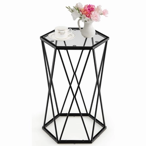 Giantex End Table w/Glass Top, Metal Frame, Small Coffee Accent Table for Small Space( 16" x 13.5" x 24") entry bench, mudroom storage
