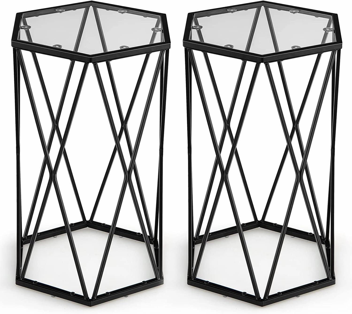 Giantex End Table w/Glass Top, Metal Frame, Small Coffee Accent Table for Small Space( 16" x 13.5" x 24")