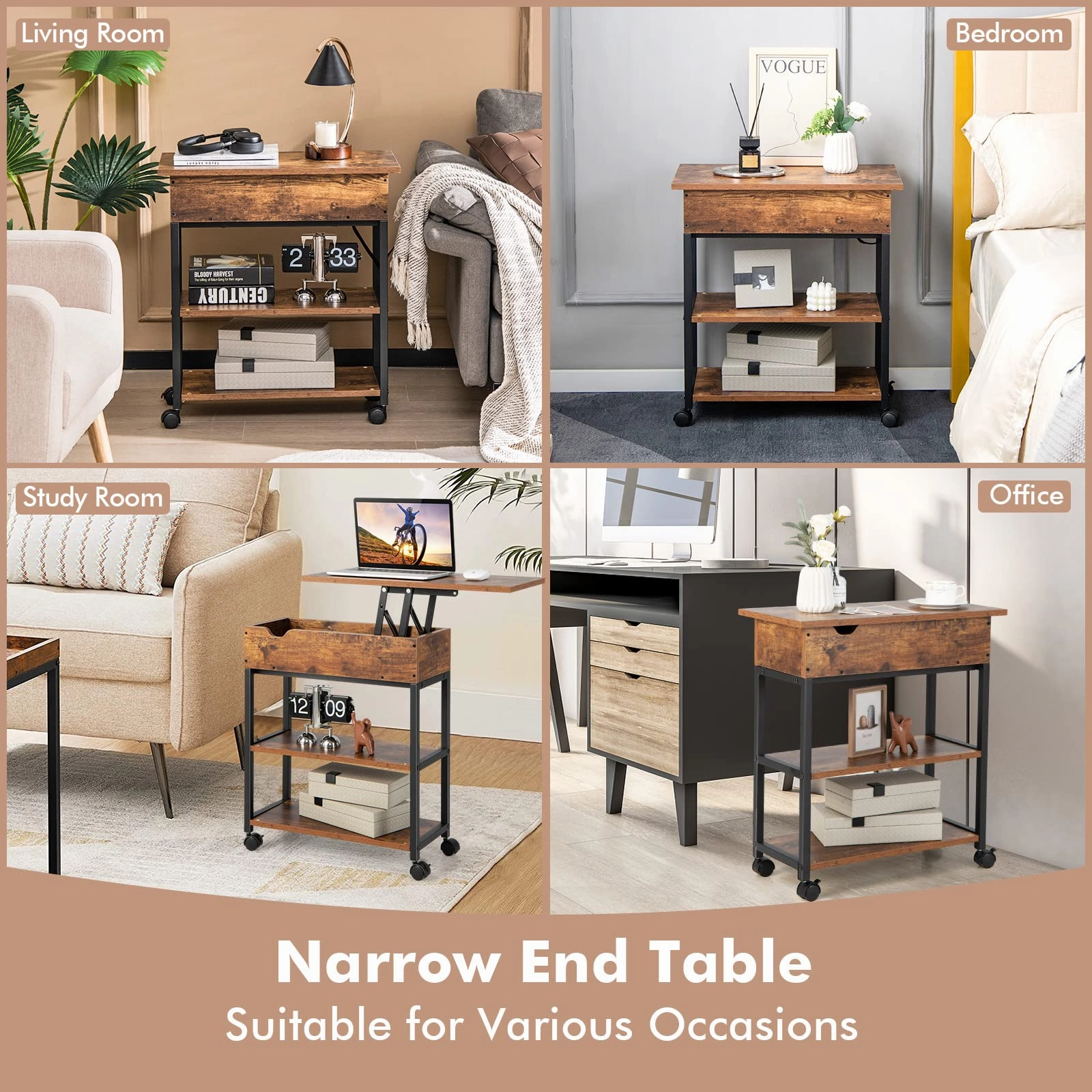 Giantex End Table with Charging Station - Lift Top Narrow Side Table