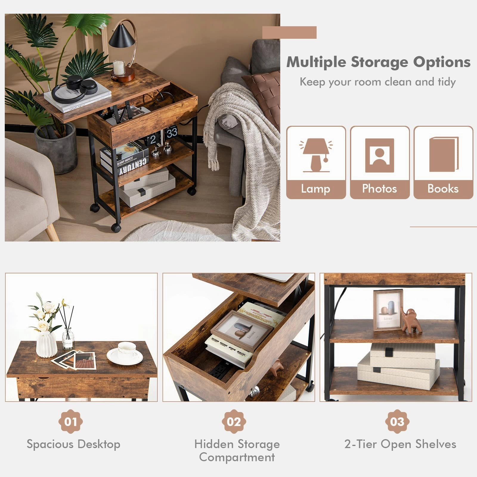 Giantex End Table with Charging Station - Lift Top Narrow Side Table