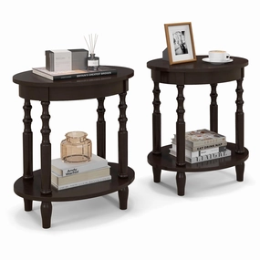 Giantex End Table with Storage Shelf Set of 2, 24.5" Oval Round Side Table with Solid Wood Legs entry bench, mudroom storage