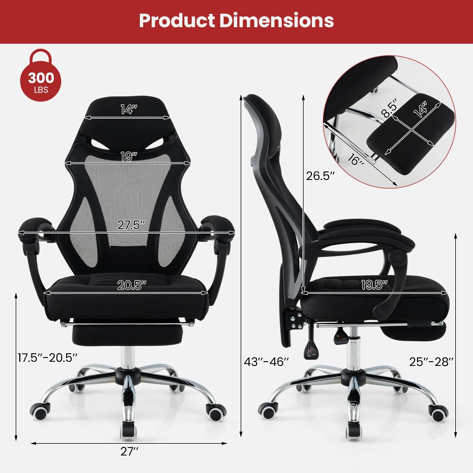 Giantex Ergonomic Desk Chair with Footrest, Mesh Office Chair with Height-Adjustable & Tilting Backrest