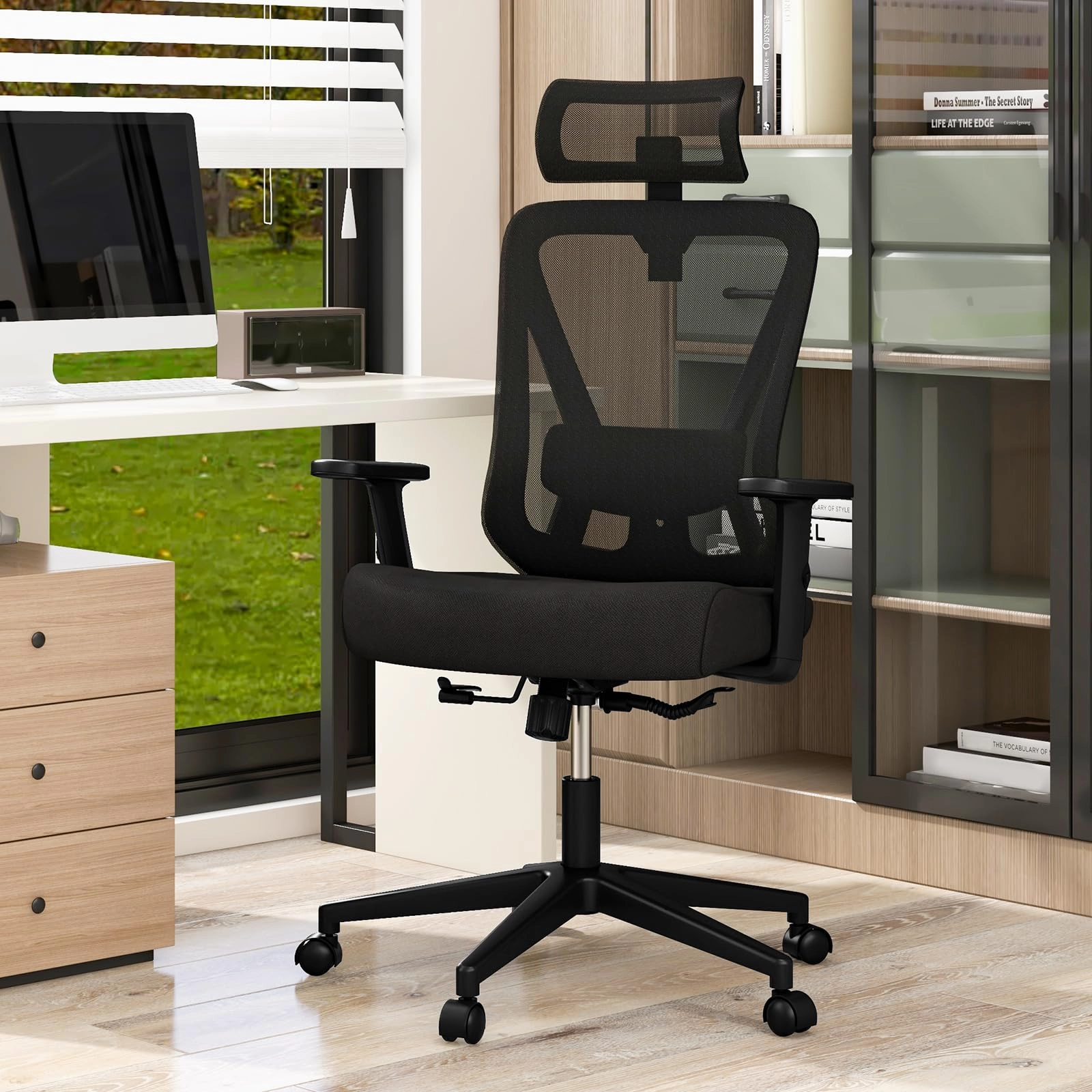Giantex Ergonomic Mesh Office Chair, Height Adjustable Swivel Task Chair with Reclining Backrest, Adjustable Lumbar Support