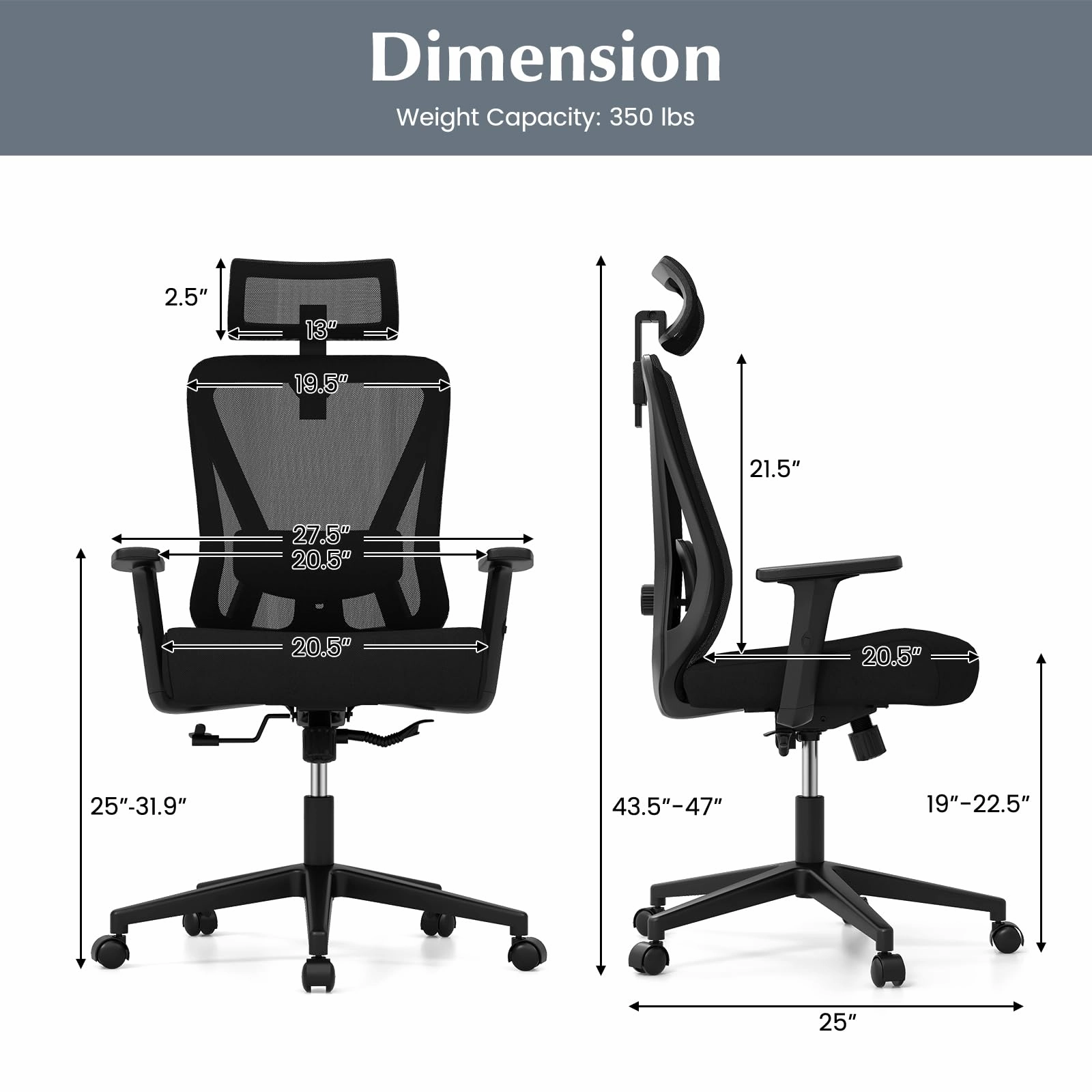 Giantex Ergonomic Mesh Office Chair, Height Adjustable Swivel Task Chair with Reclining Backrest, Adjustable Lumbar Support