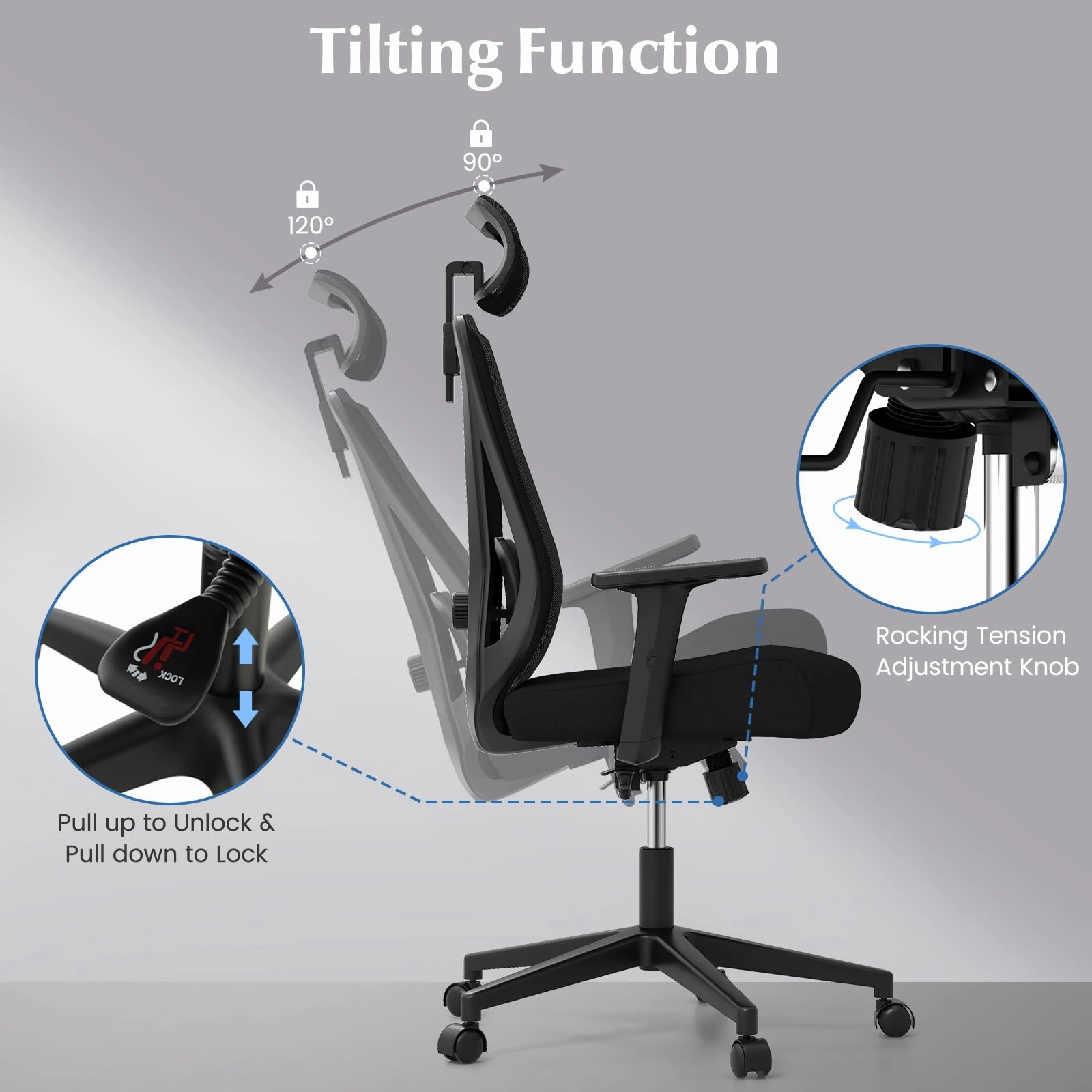 Giantex Ergonomic Mesh Office Chair, Height Adjustable Swivel Task Chair with Reclining Backrest, Adjustable Lumbar Support