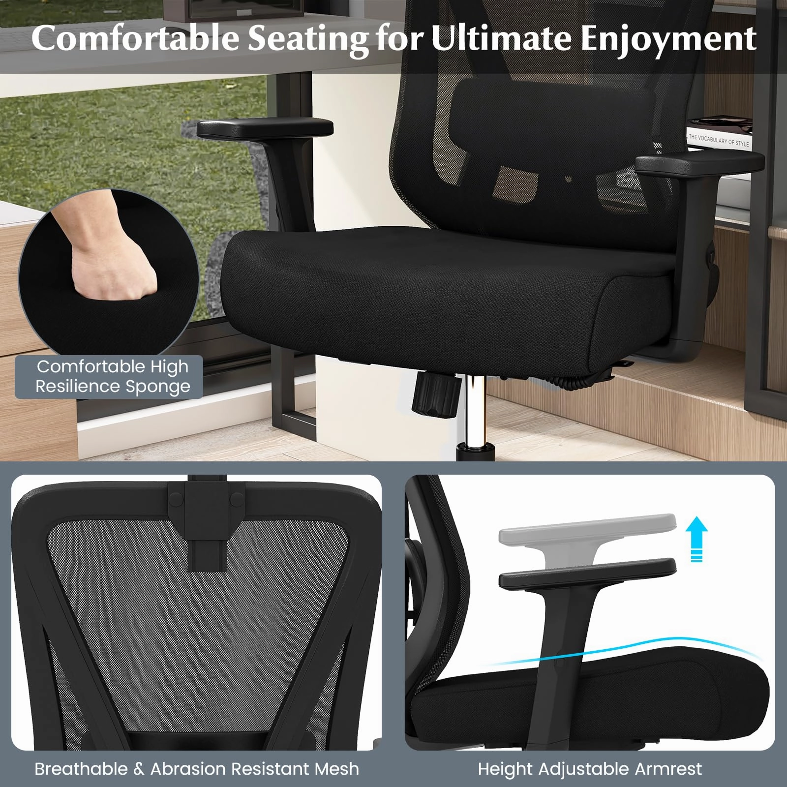Giantex Ergonomic Mesh Office Chair, Height Adjustable Swivel Task Chair with Reclining Backrest, Adjustable Lumbar Support