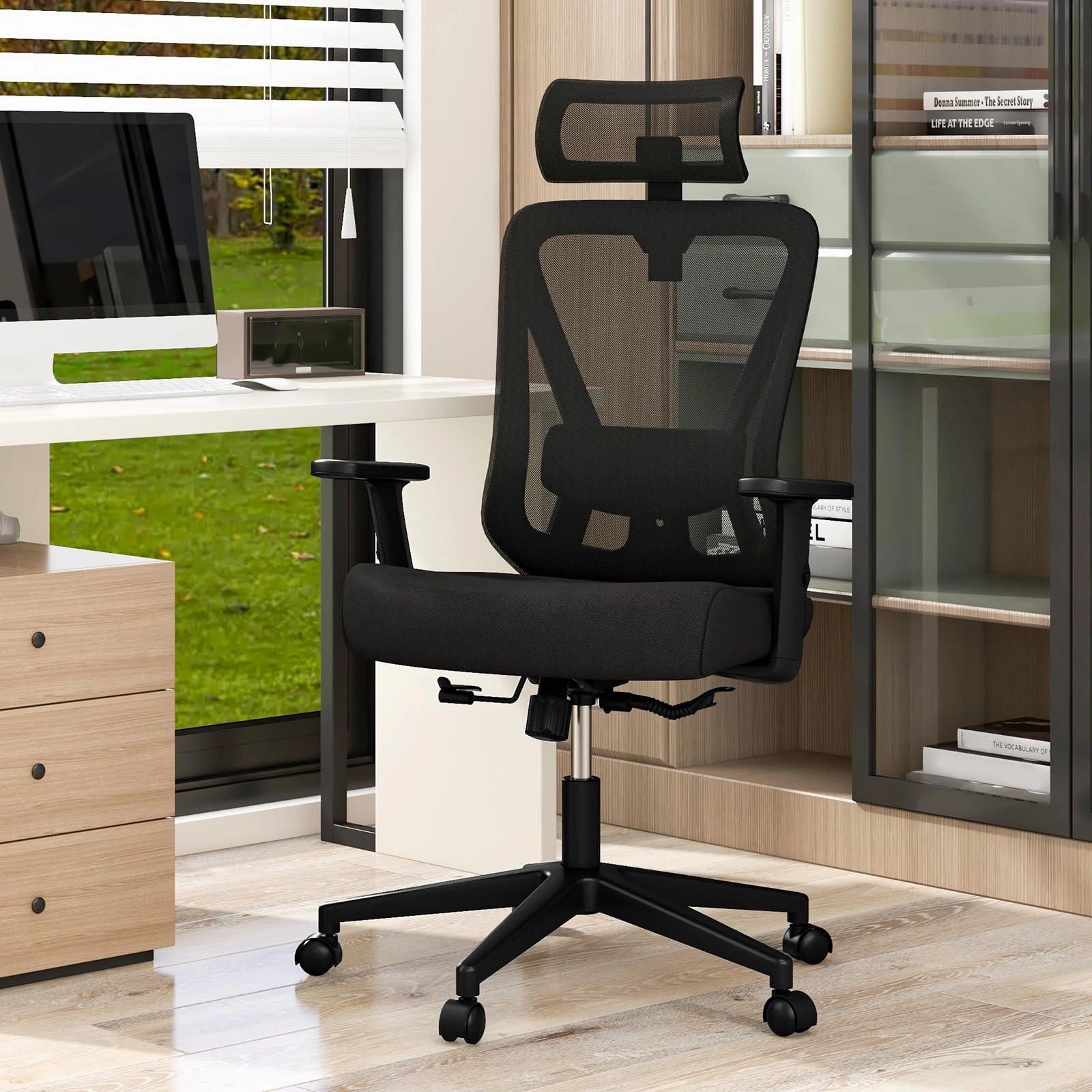 Giantex Ergonomic Mesh Office Chair, Height Adjustable Swivel Task Chair with Reclining Backrest, Adjustable Lumbar Support