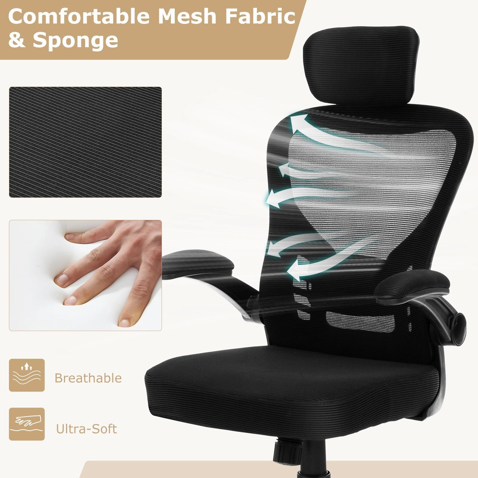 Giantex Ergonomic Mesh Office Chair, Home Office Desk Chair with Adjustable Headrest and Lumbar Support