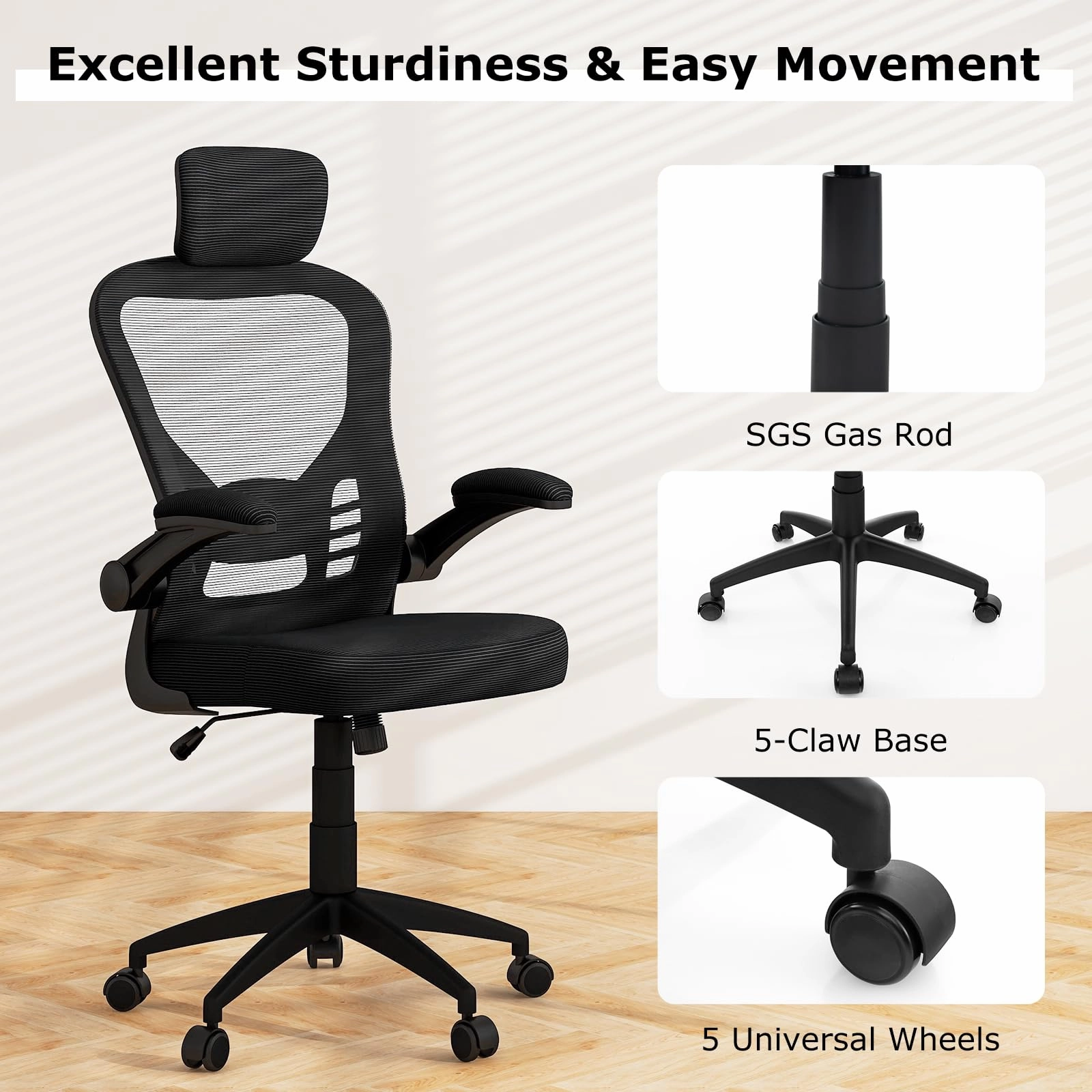 Giantex Ergonomic Mesh Office Chair, Home Office Desk Chair with Adjustable Headrest and Lumbar Support