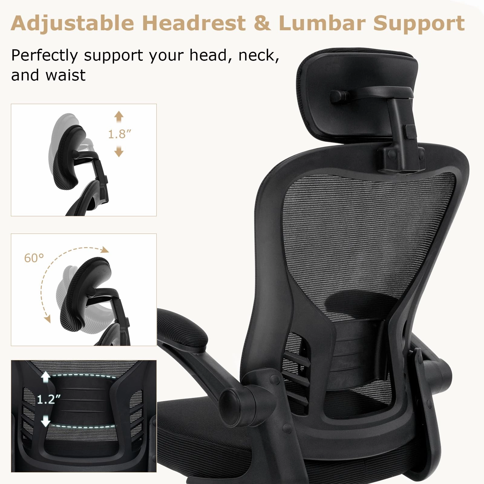 Giantex Ergonomic Mesh Office Chair, Home Office Desk Chair with Adjustable Headrest and Lumbar Support