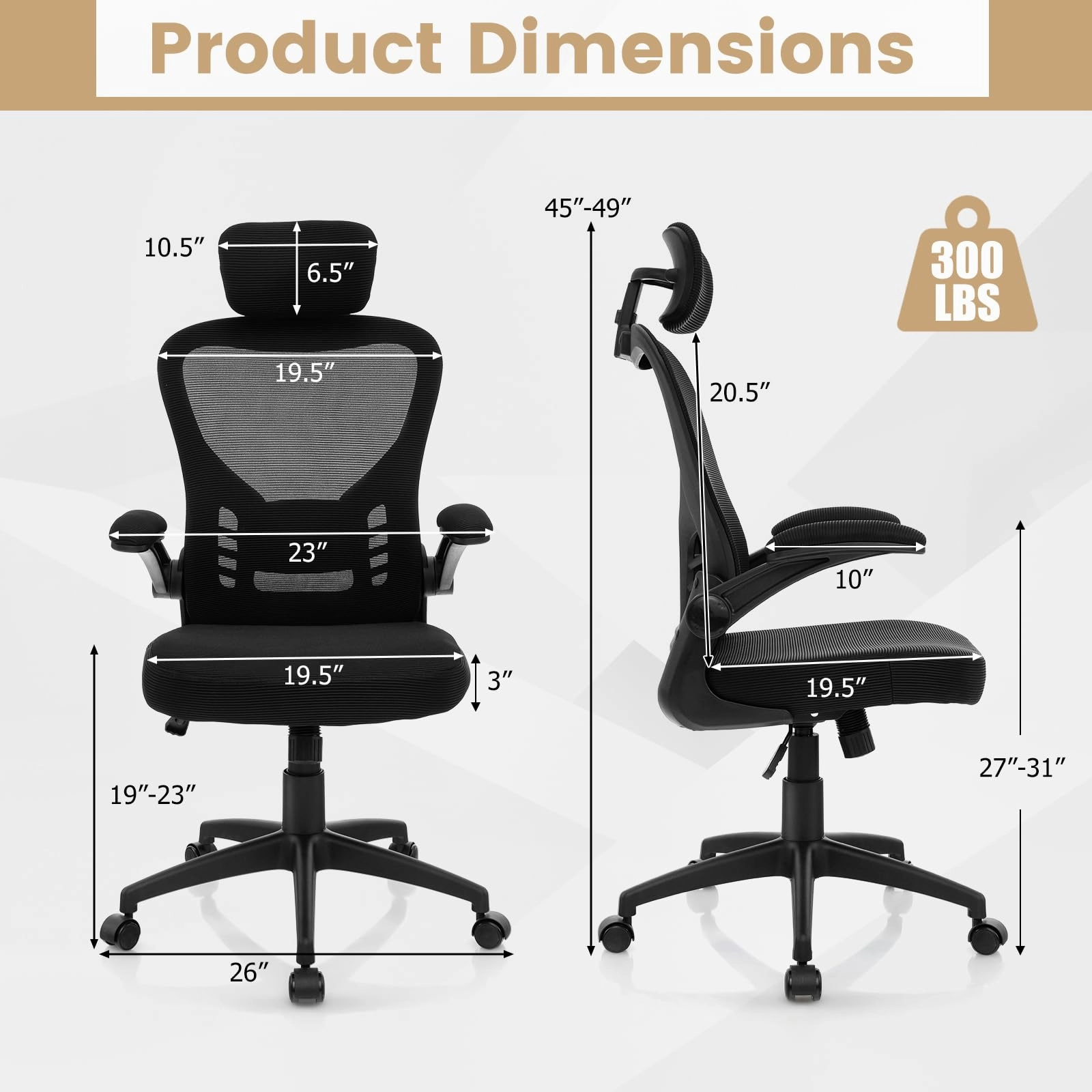 Giantex Ergonomic Mesh Office Chair, Home Office Desk Chair with Adjustable Headrest and Lumbar Support
