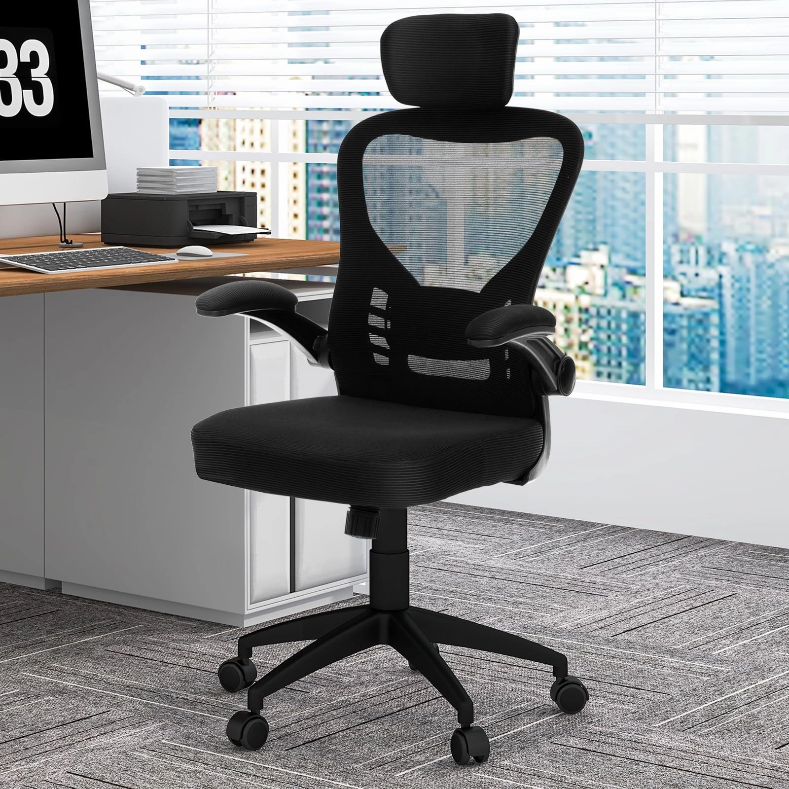 Giantex Ergonomic Mesh Office Chair, Home Office Desk Chair with Adjustable Headrest and Lumbar Support