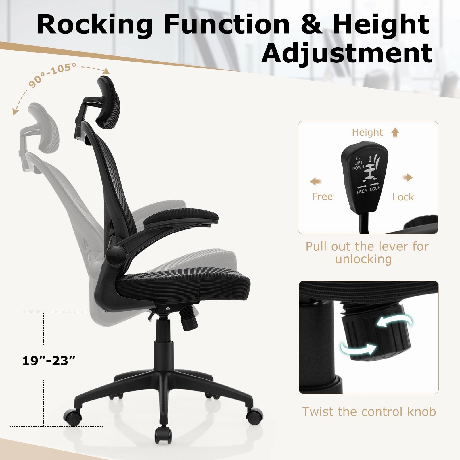 Giantex Ergonomic Mesh Office Chair, Home Office Desk Chair with Adjustable Headrest and Lumbar Support
