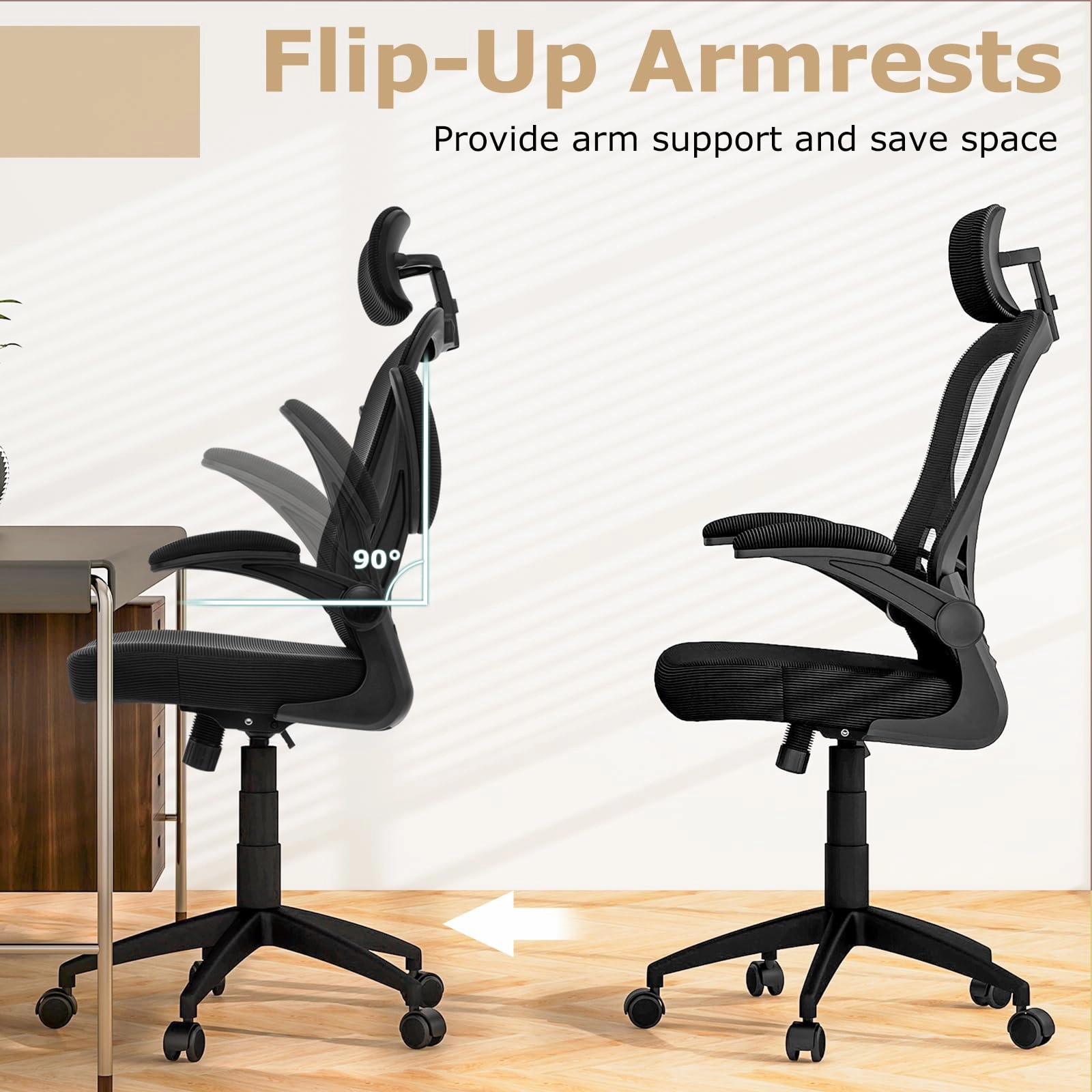 Giantex Ergonomic Mesh Office Chair, Home Office Desk Chair with Adjustable Headrest and Lumbar Support