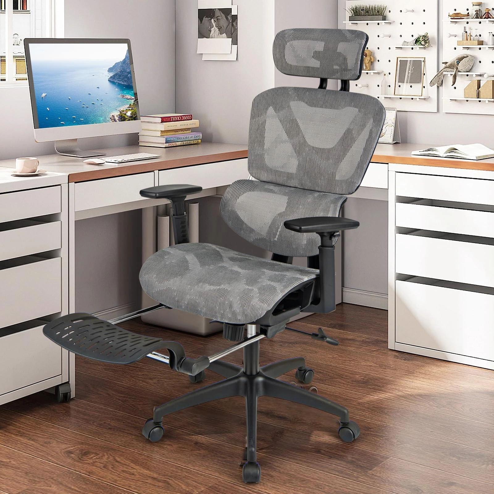 Giantex Ergonomic Office Chair, High Back Mesh Computer Desk Chair with Adjustable Backrest Headrest
