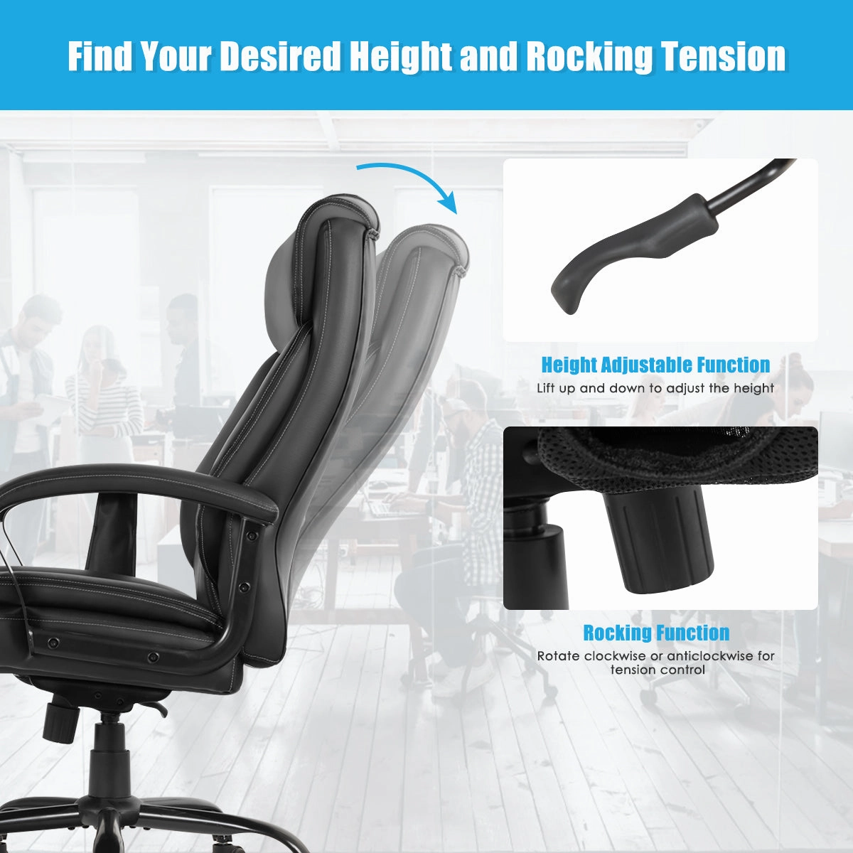 Giantex Executive Office Chair, Big and Tall Massage Chair w/ 6 Vibrating Points (Black)