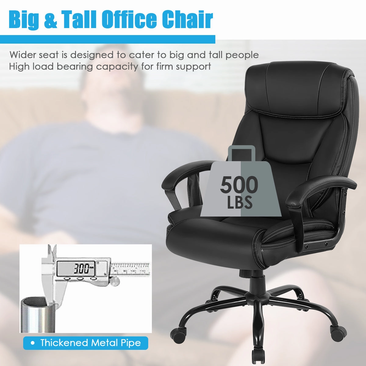 Giantex Executive Office Chair, Big and Tall Massage Chair w/ 6 Vibrating Points (Black)