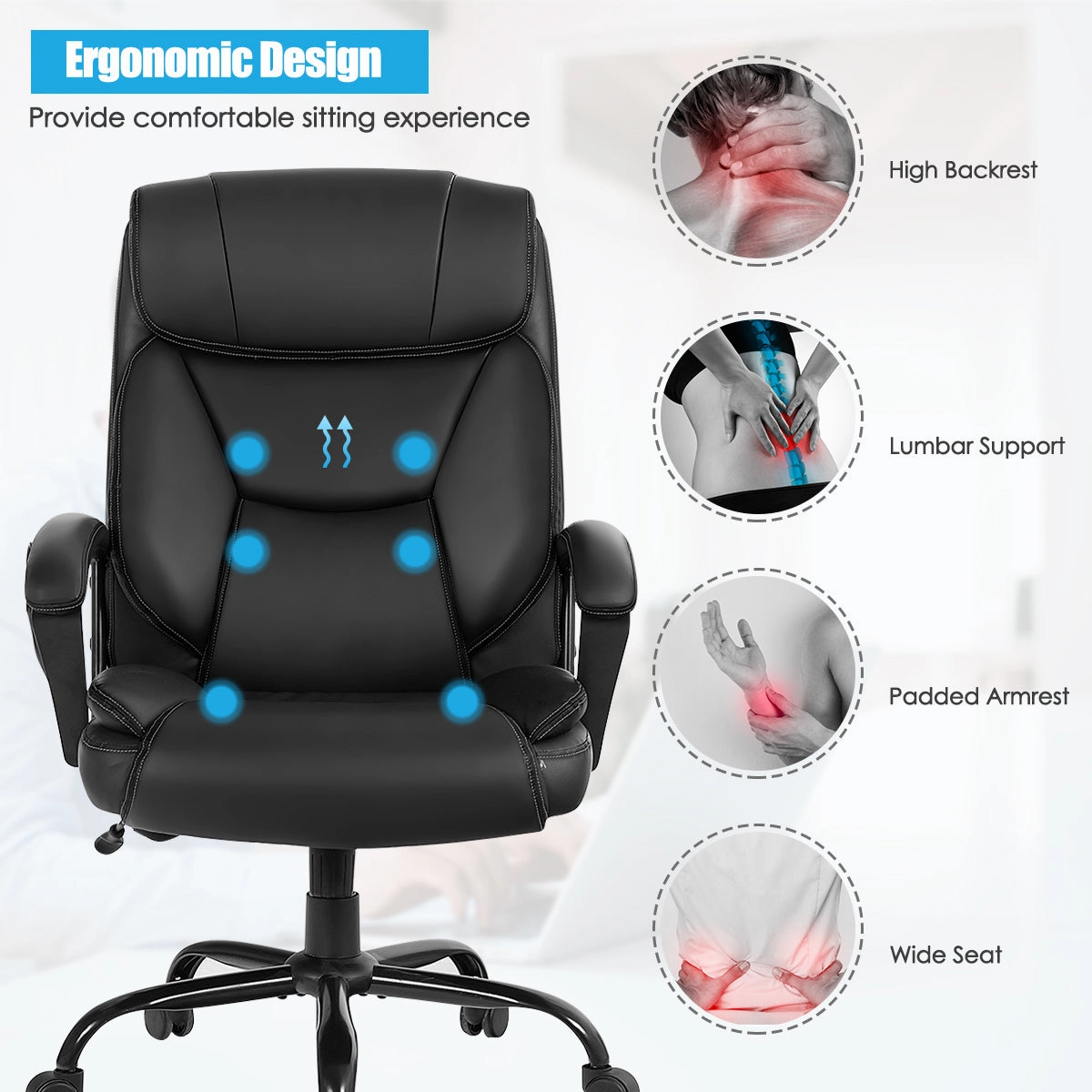 Giantex Executive Office Chair, Big and Tall Massage Chair w/ 6 Vibrating Points (Black)