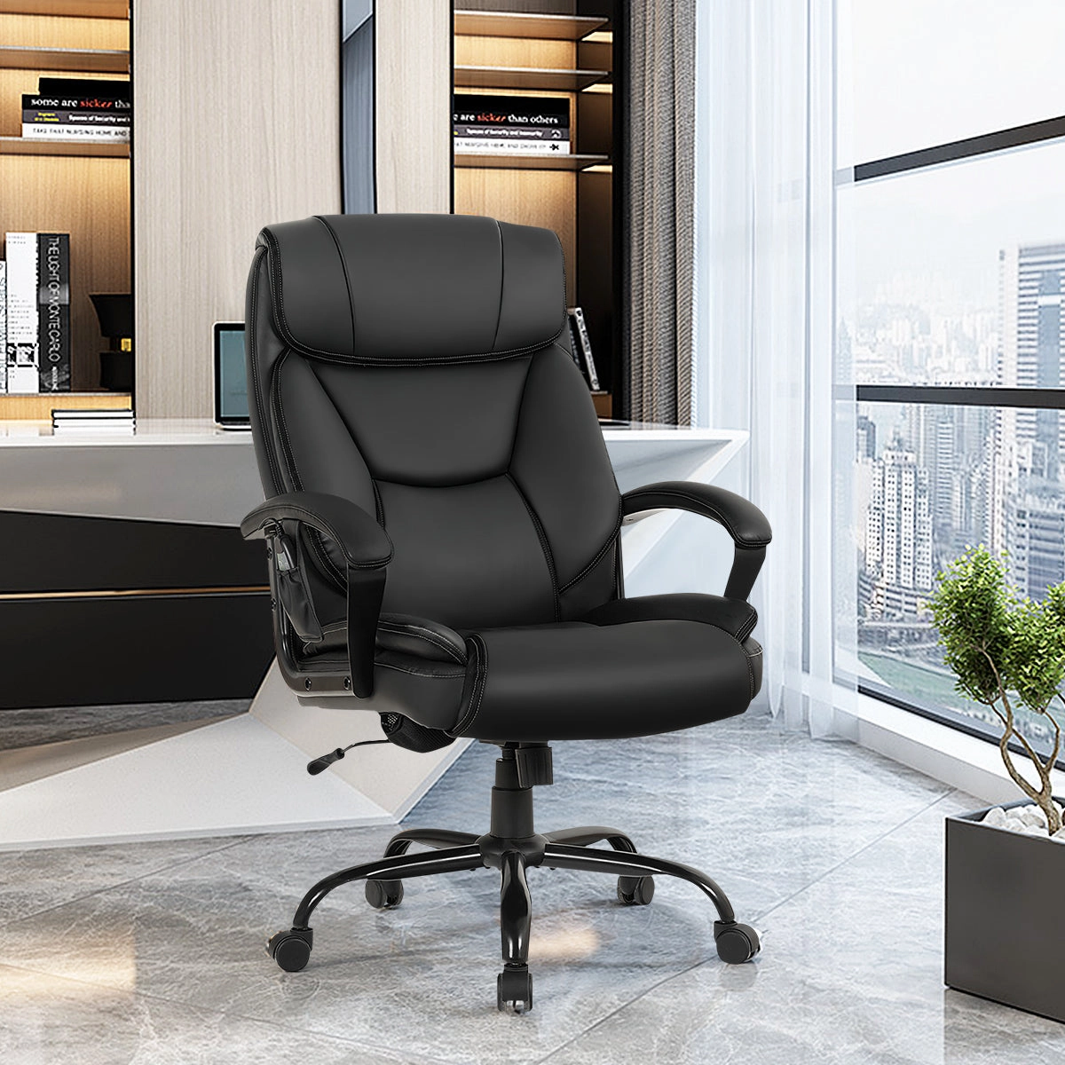 Giantex Executive Office Chair, Big and Tall Massage Chair w/ 6 Vibrating Points (Black)