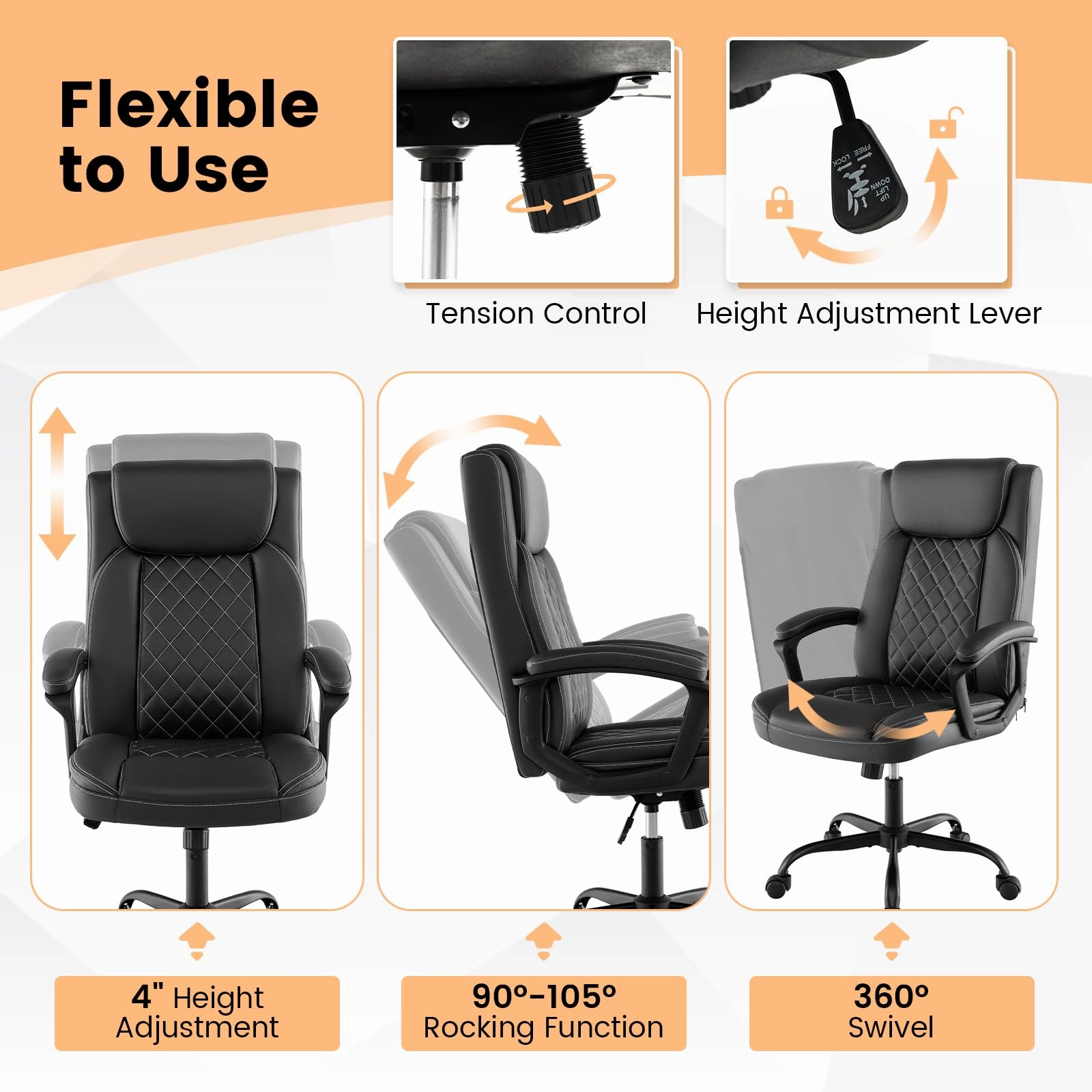 Giantex Executive Office Chair, Leather Like Desk Chair with Thick Headrest Cushion & Padded Armrests, Black