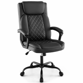 Giantex Executive Office Chair, Leather Like Desk Chair with Thick Headrest Cushion & Padded Armrests, Black outdoor dining set, patio table