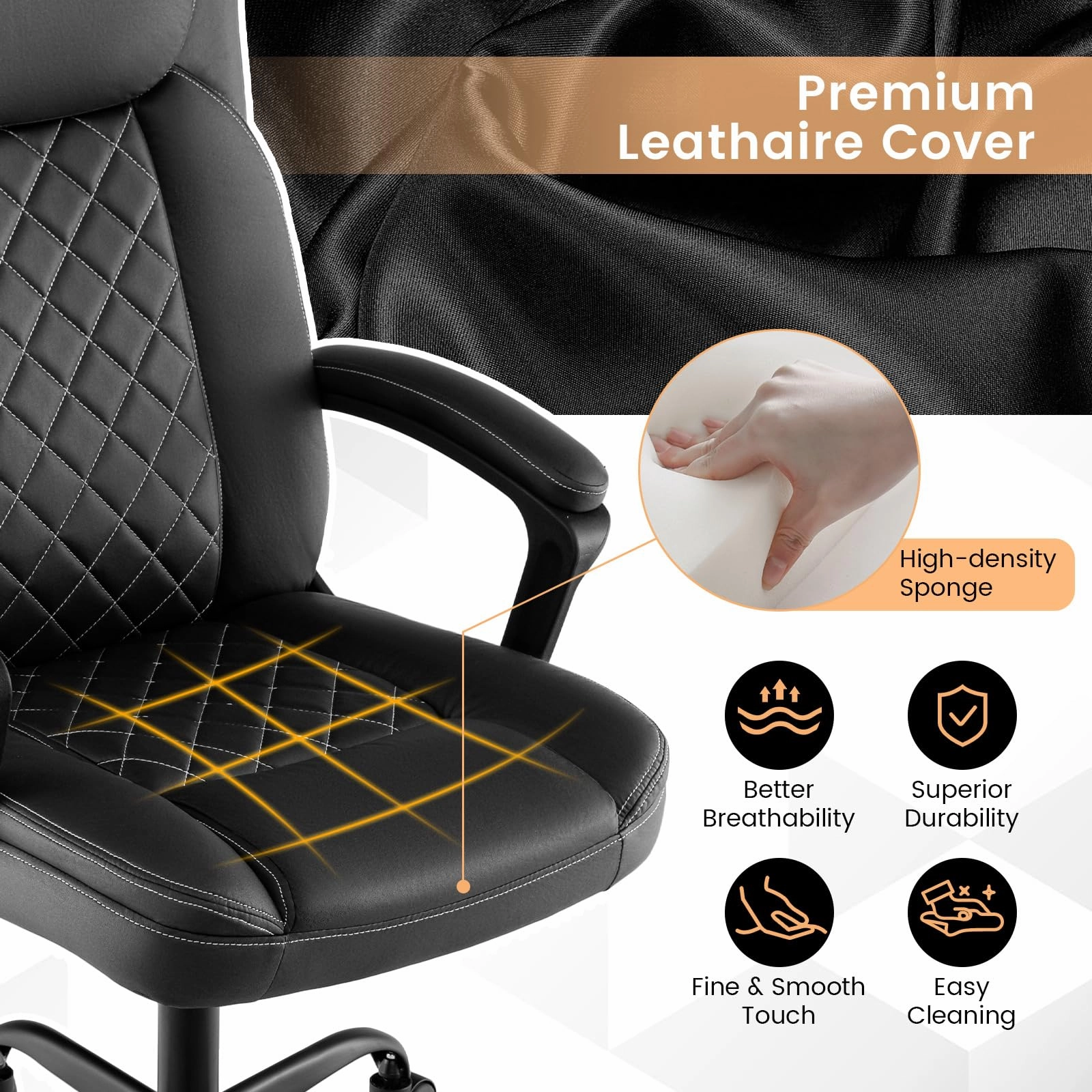 Giantex Executive Office Chair, Leather Like Desk Chair with Thick Headrest Cushion & Padded Armrests, Black