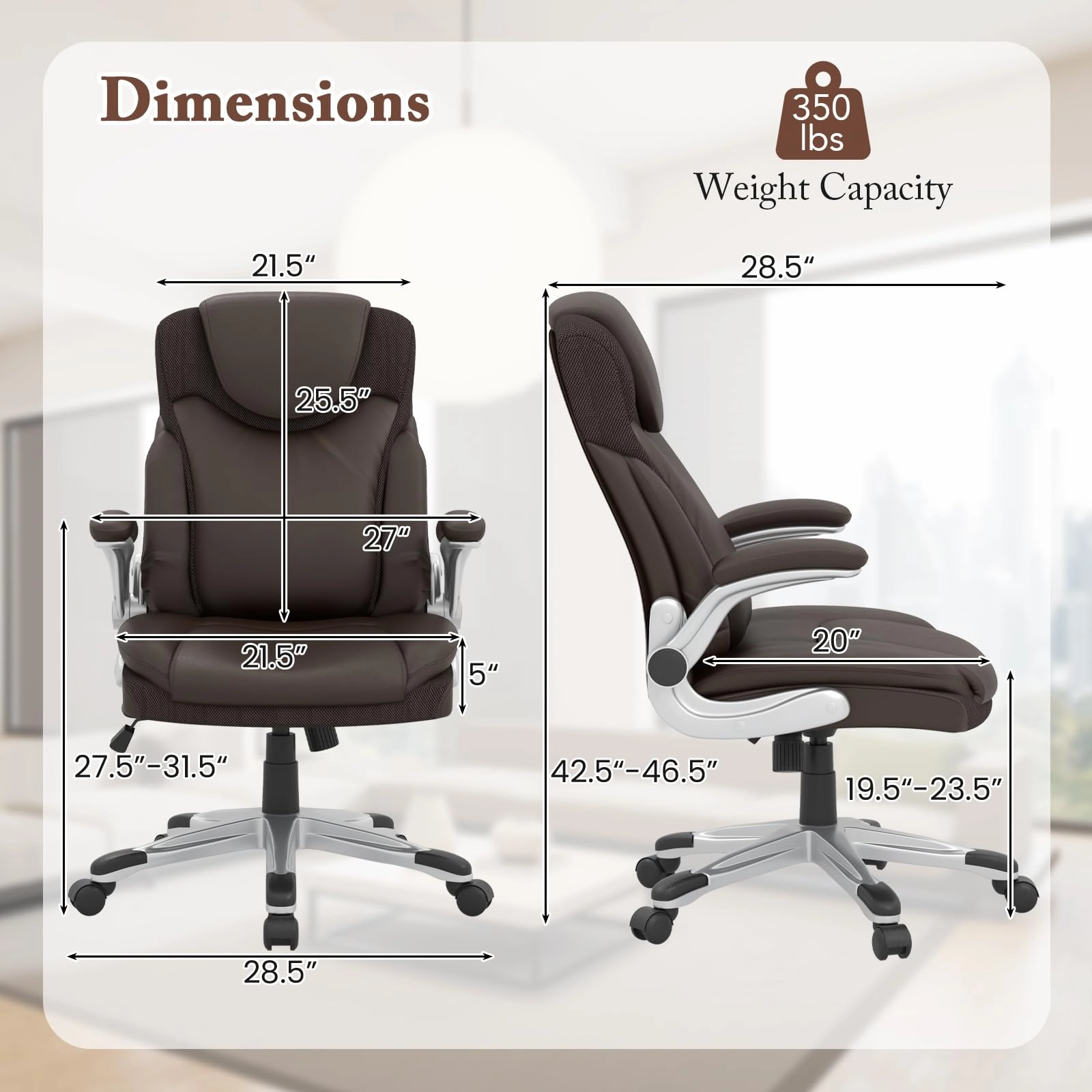 Giantex Executive Office Chair, PU Leather Ergonomic Desk Chair with Flip-up Armrests and Height Adjustable