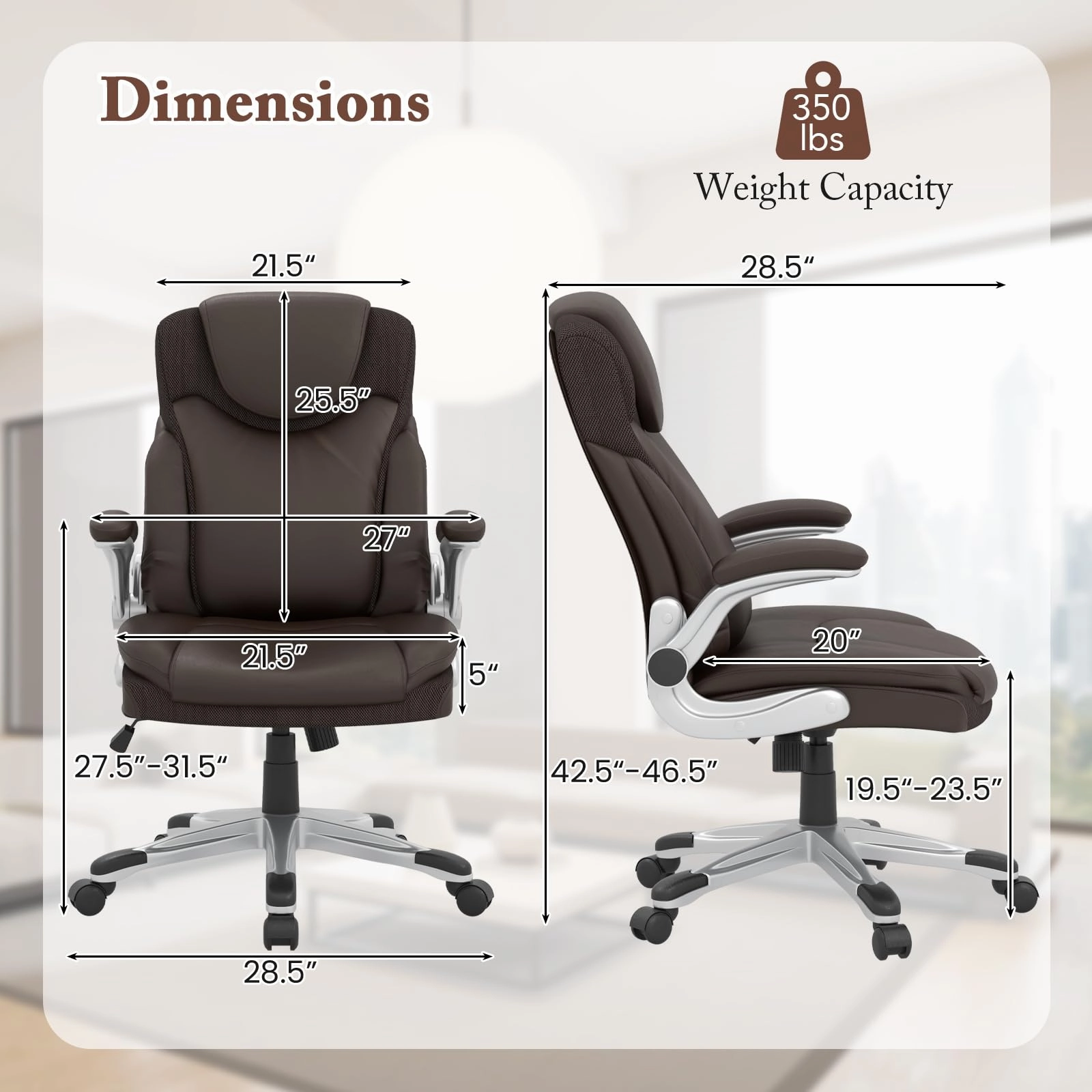 Giantex Executive Office Chair, PU Leather Ergonomic Desk Chair with Flip-up Armrests and Height Adjustable