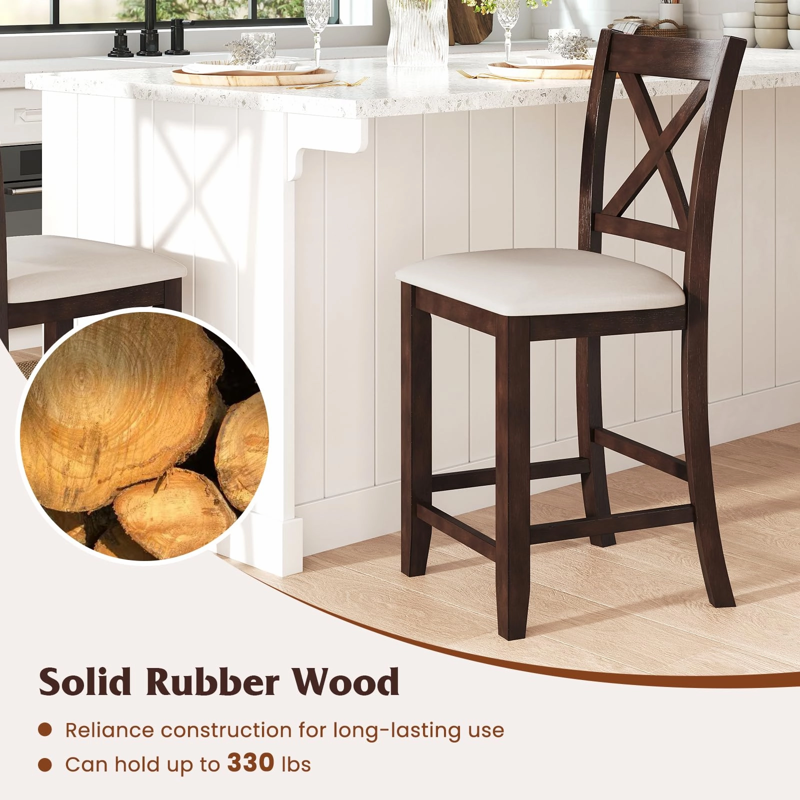 Giantex Farmhouse Counter Height Bar Stools with Footrest