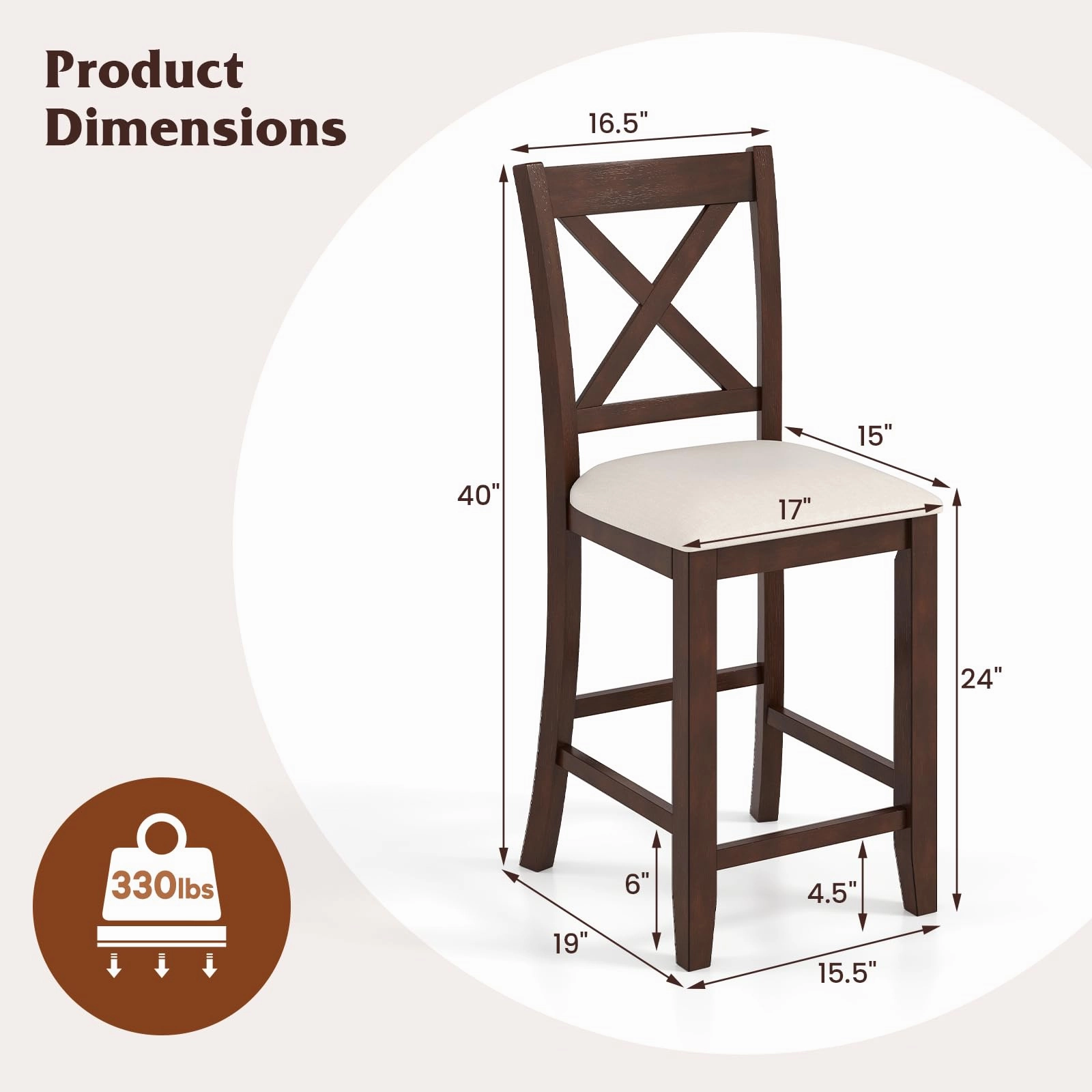 Giantex Farmhouse Counter Height Bar Stools with Footrest