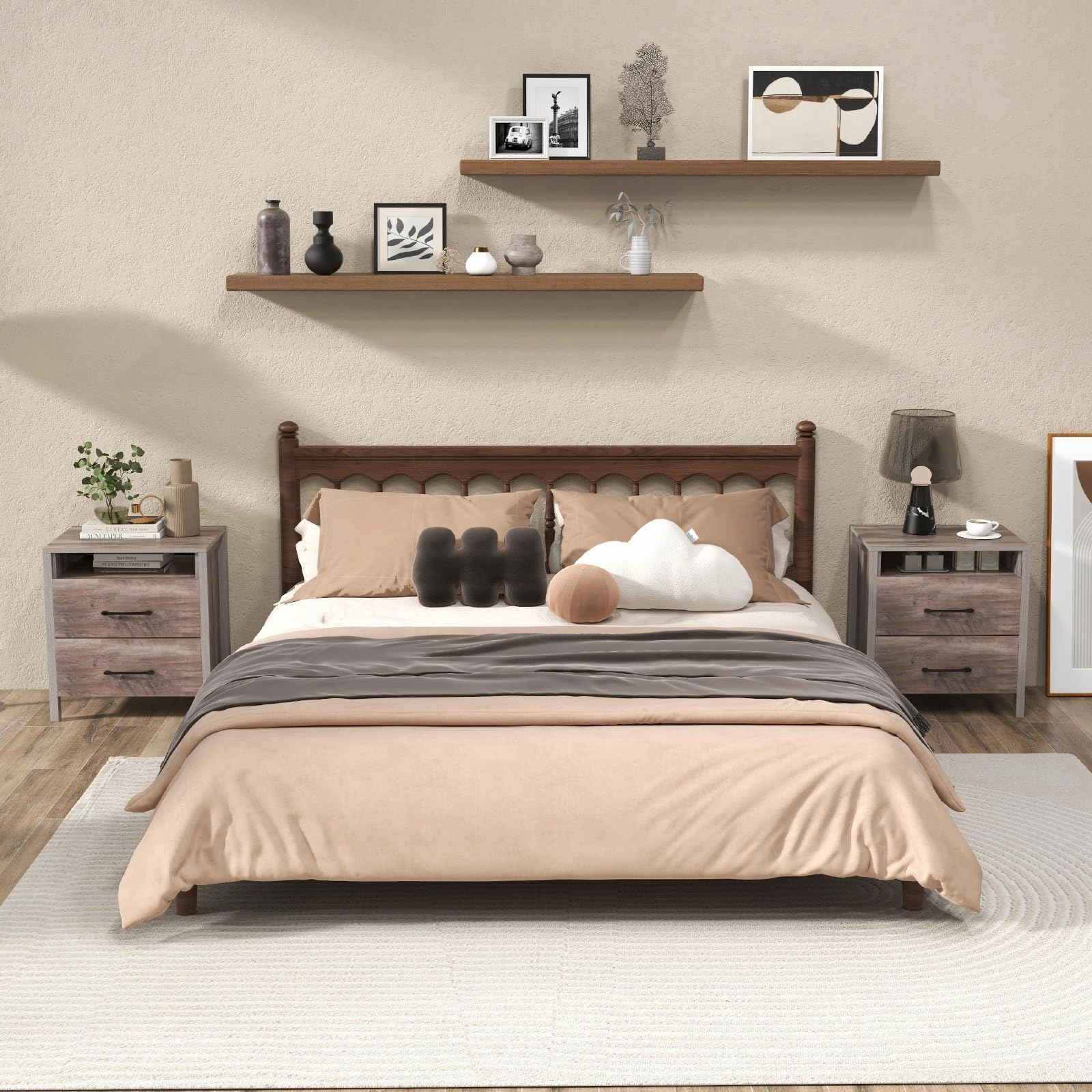 Giantex Farmhouse Nightstand, Rustic Wood Bedside Table