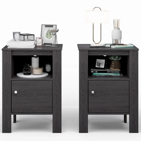 Giantex Farmhouse Nightstand Set of 2, Bedside Table w/Open Shelf & Cabinet throw pillow, fuzzy blanket