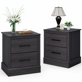 Giantex Farmhouse Nightstand Set of 2, Wood Bedside Table with 2 Storage Drawers throw pillow, fuzzy blanket