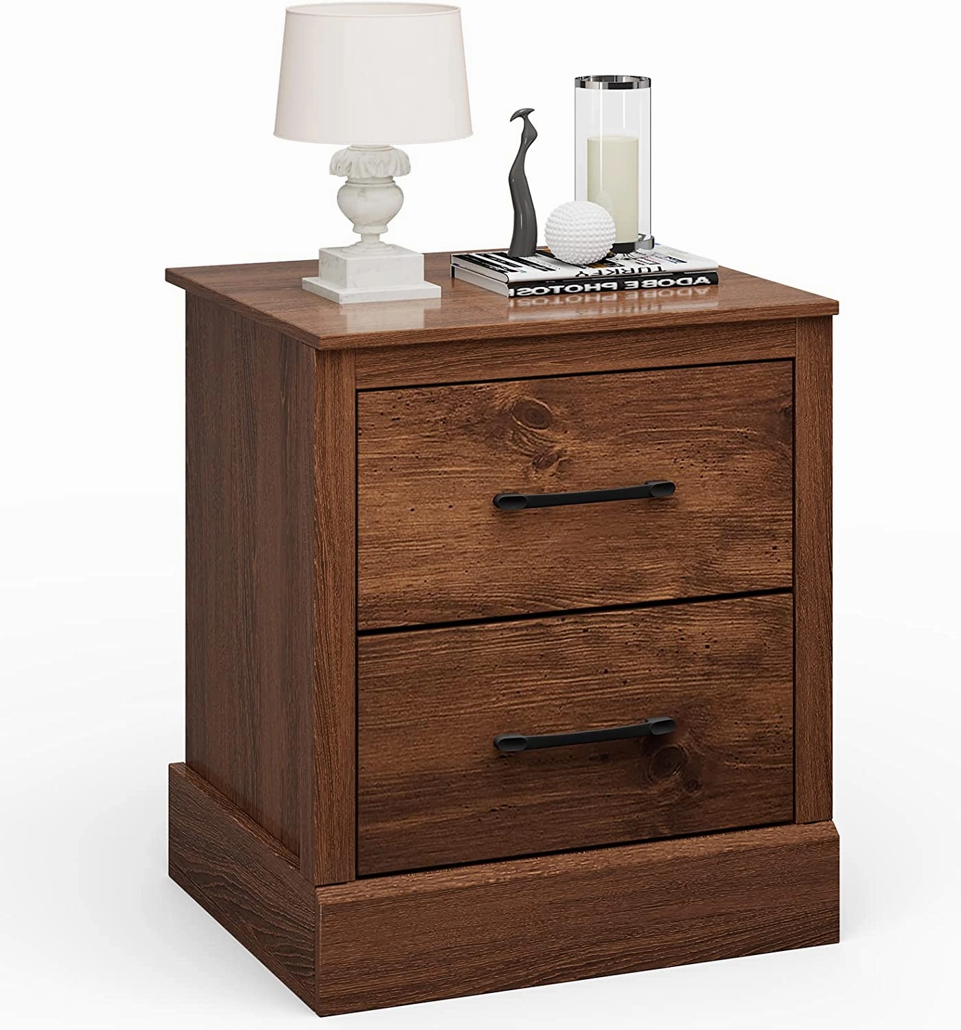 Giantex Farmhouse Nightstand Set of 2, Wood Bedside Table with 2 Storage Drawers