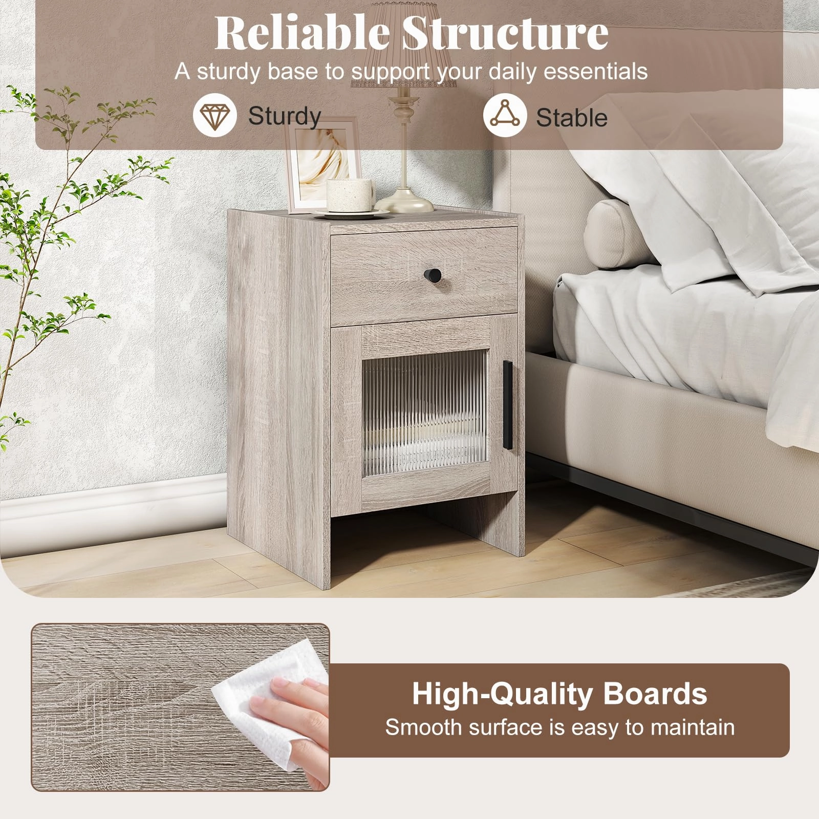Giantex Farmhouse Nightstand with Drawer and Cabinet