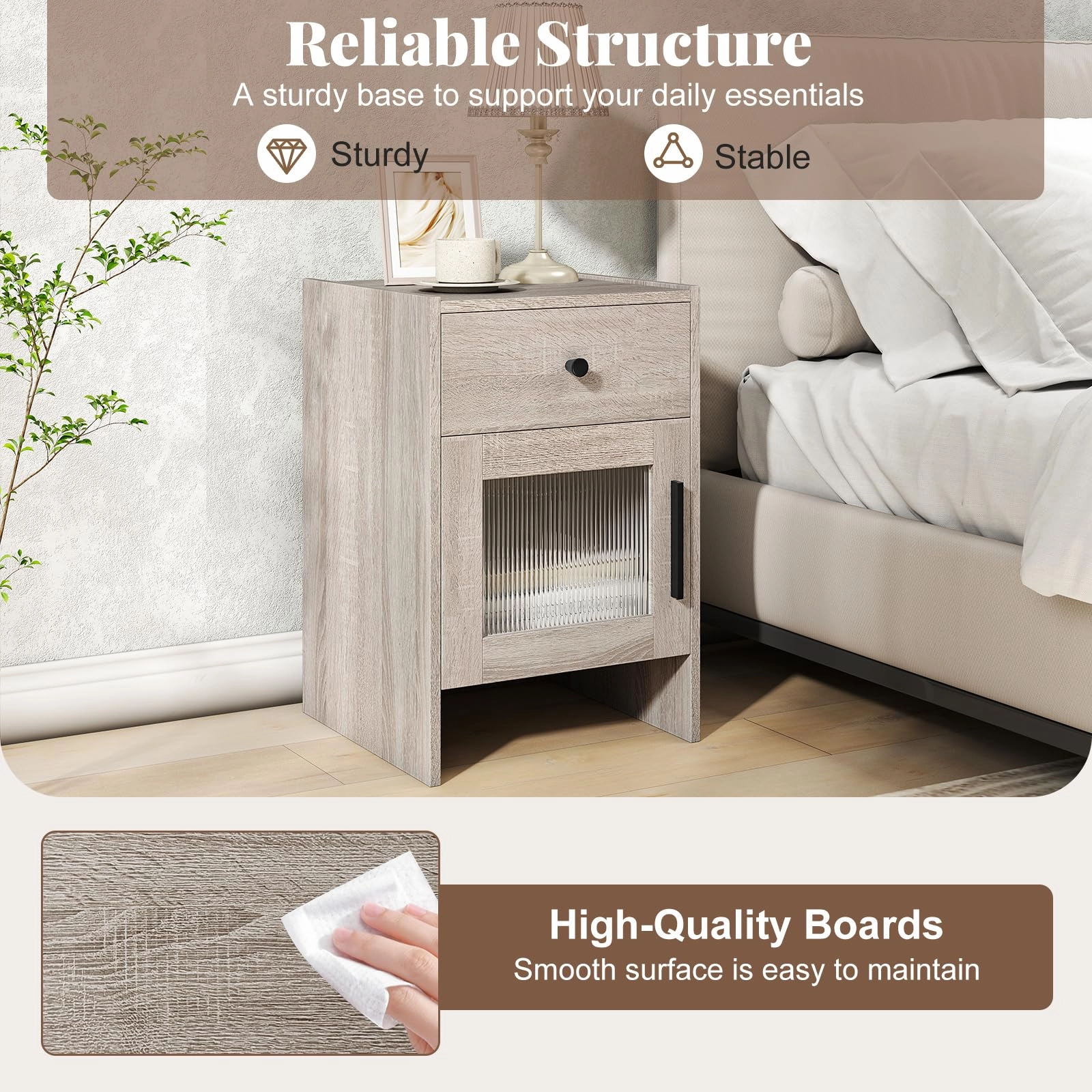 Giantex Farmhouse Nightstand with Drawer and Cabinet