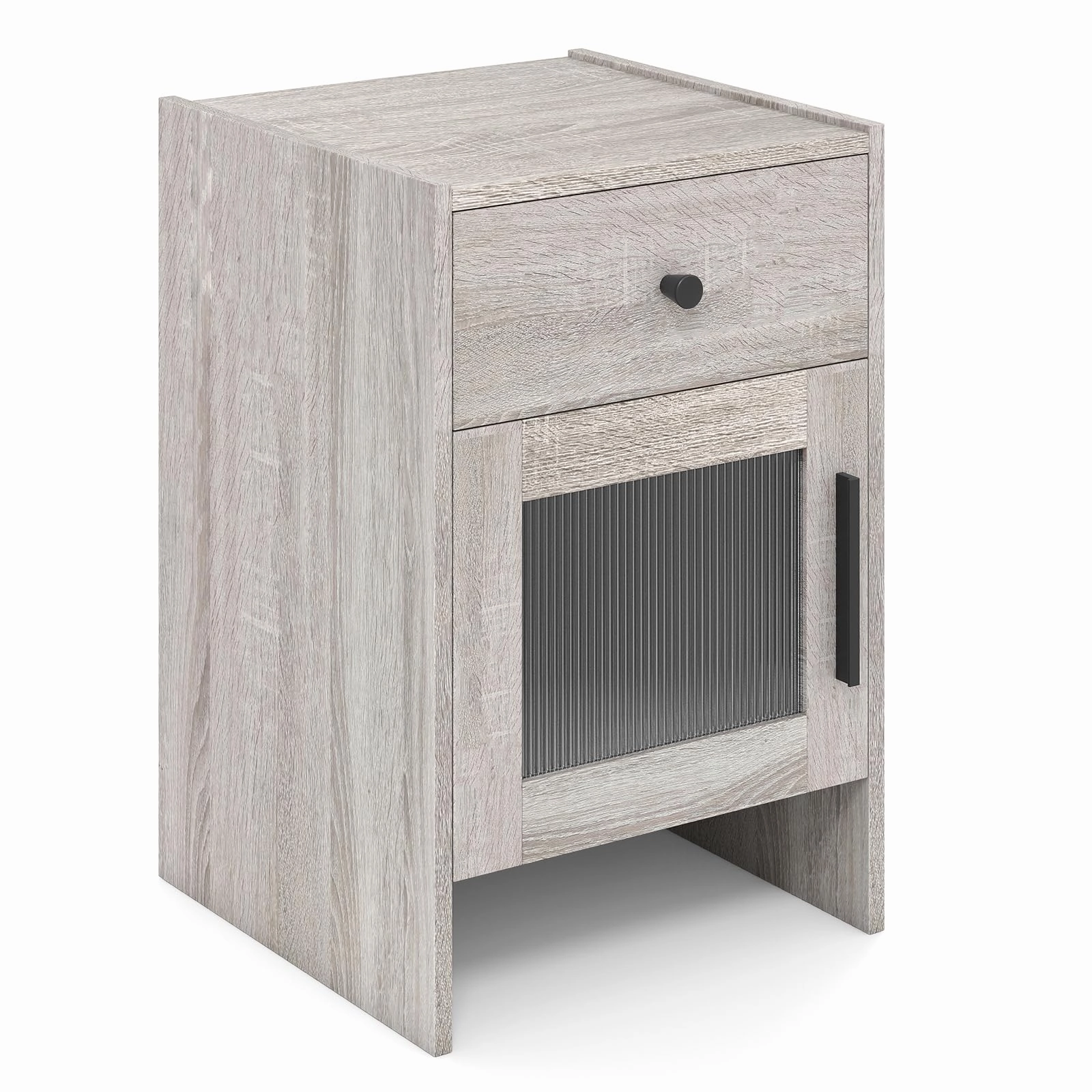 Giantex Farmhouse Nightstand with Drawer and Cabinet