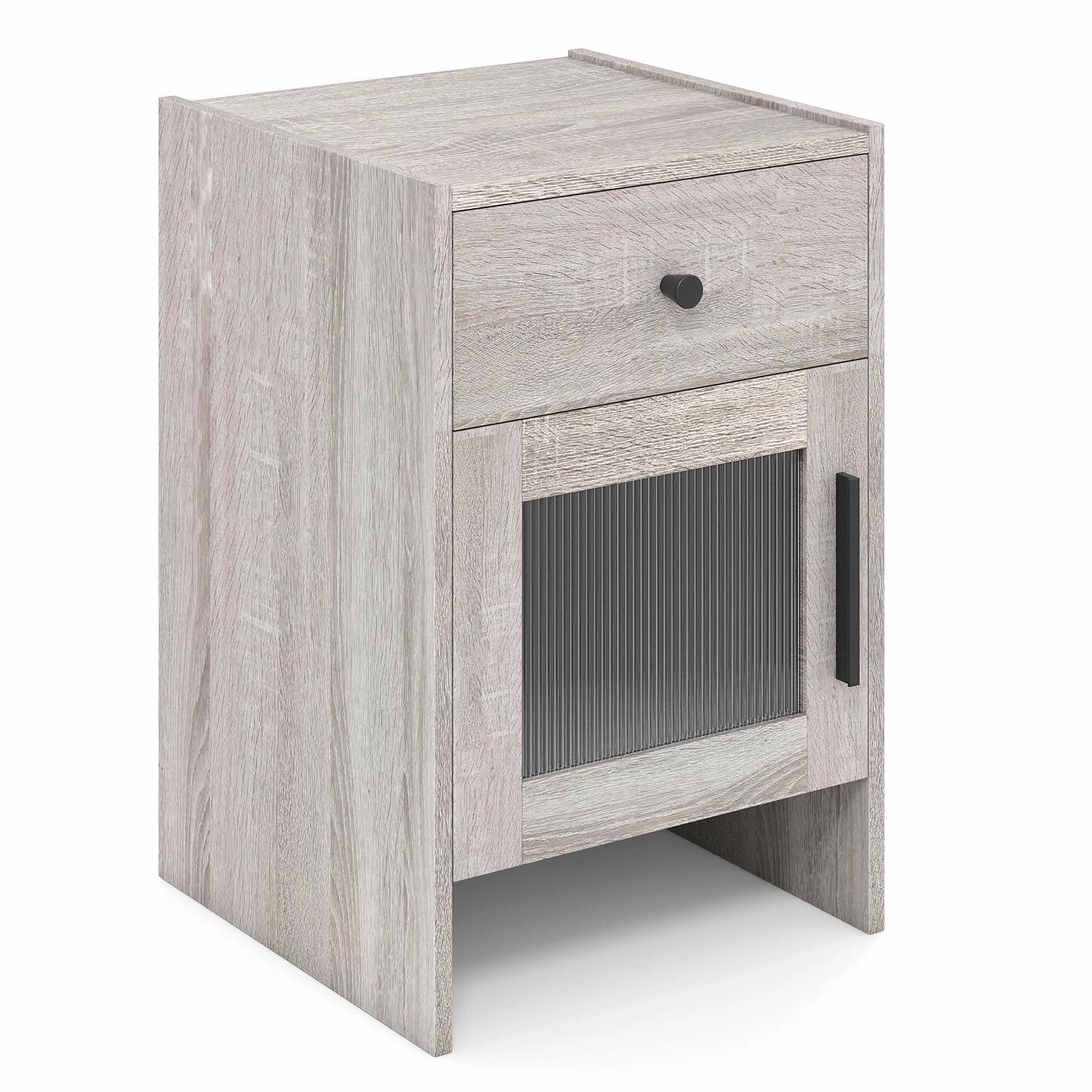Giantex Farmhouse Nightstand with Drawer and Cabinet