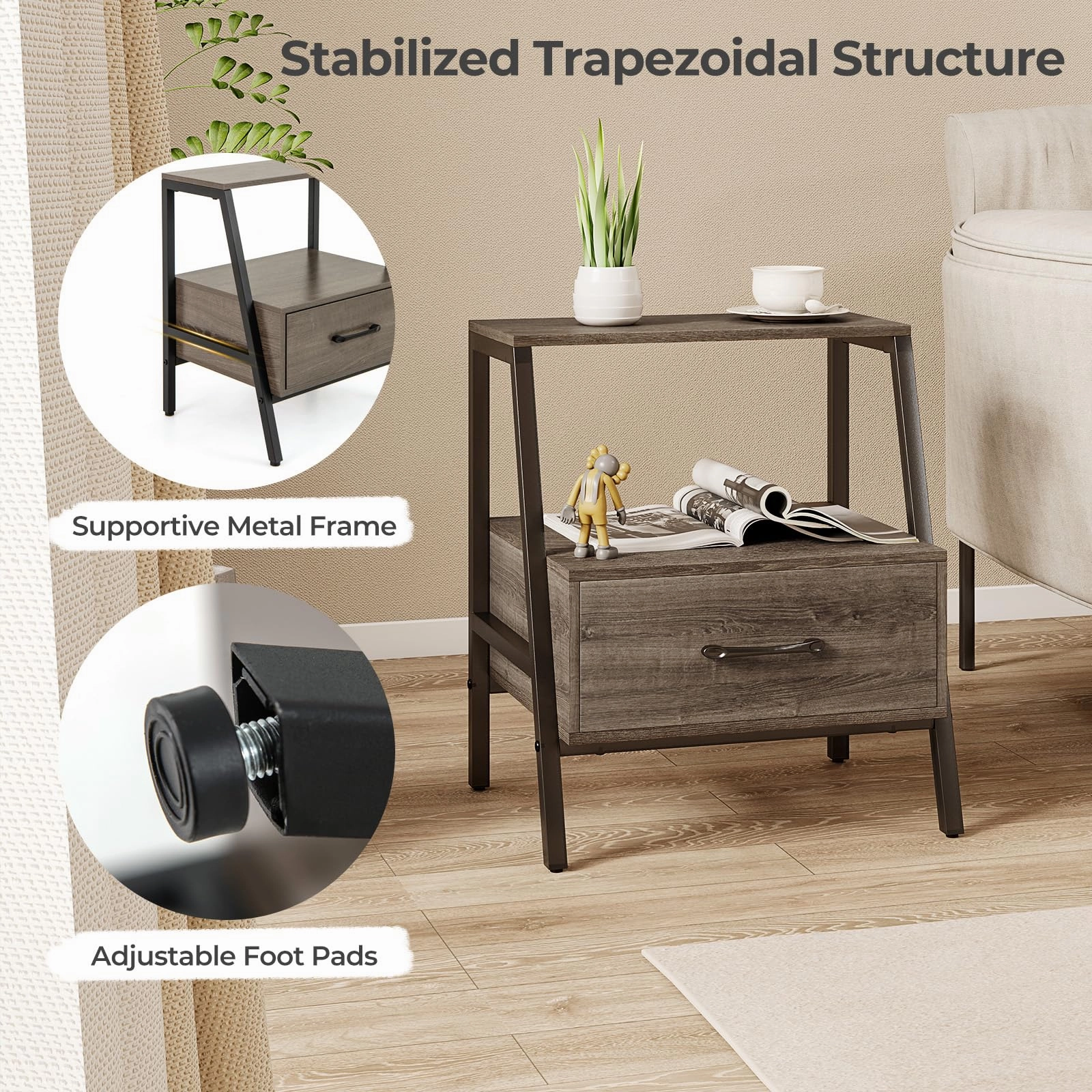 Giantex Farmhouse Nightstand with Drawer Set of 1/2