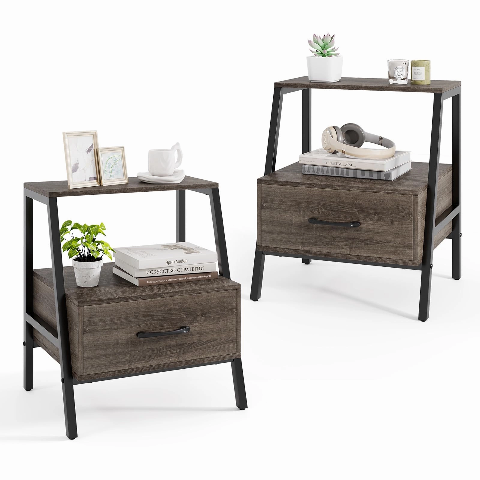 Giantex Farmhouse Nightstand with Drawer Set of 1/2