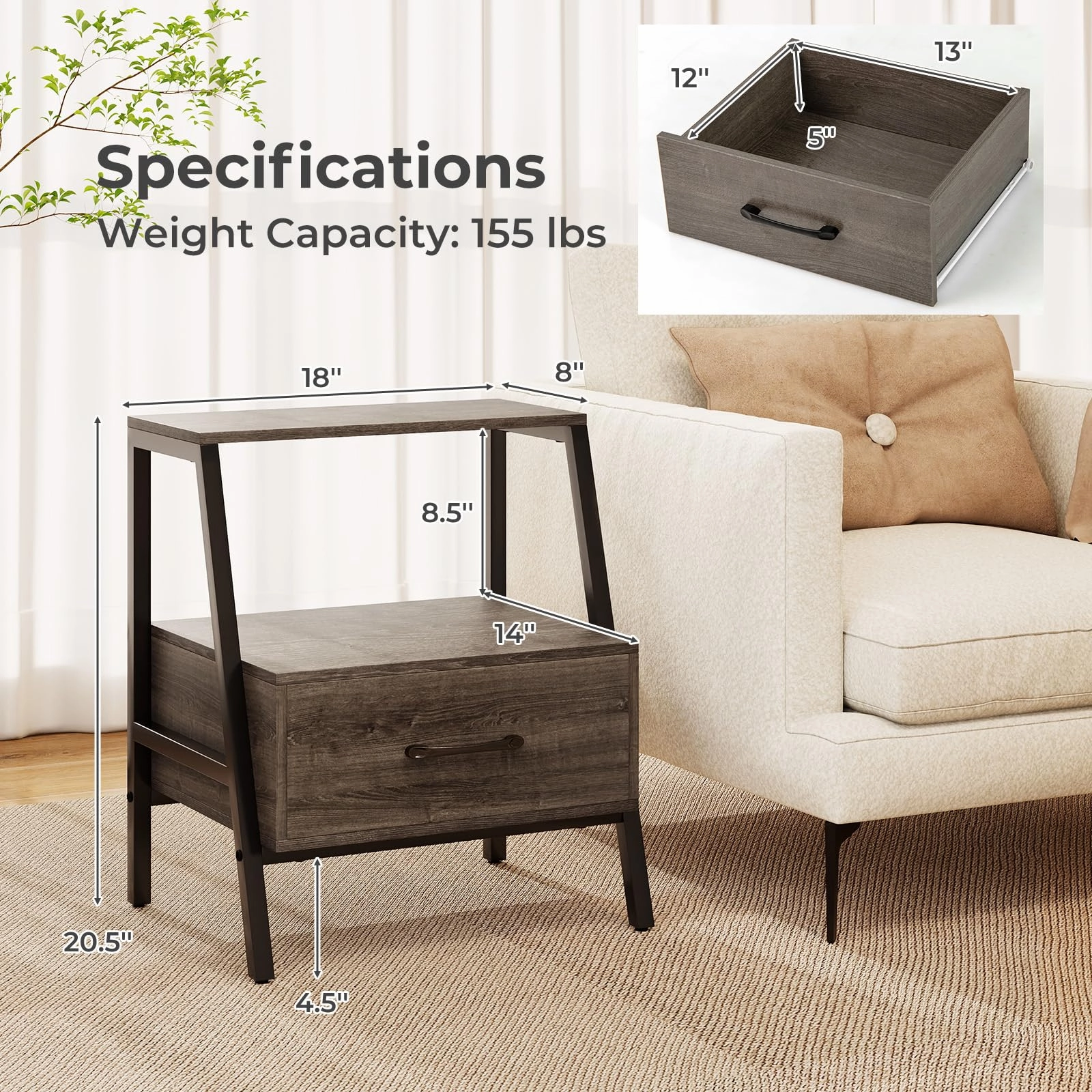 Giantex Farmhouse Nightstand with Drawer Set of 1/2