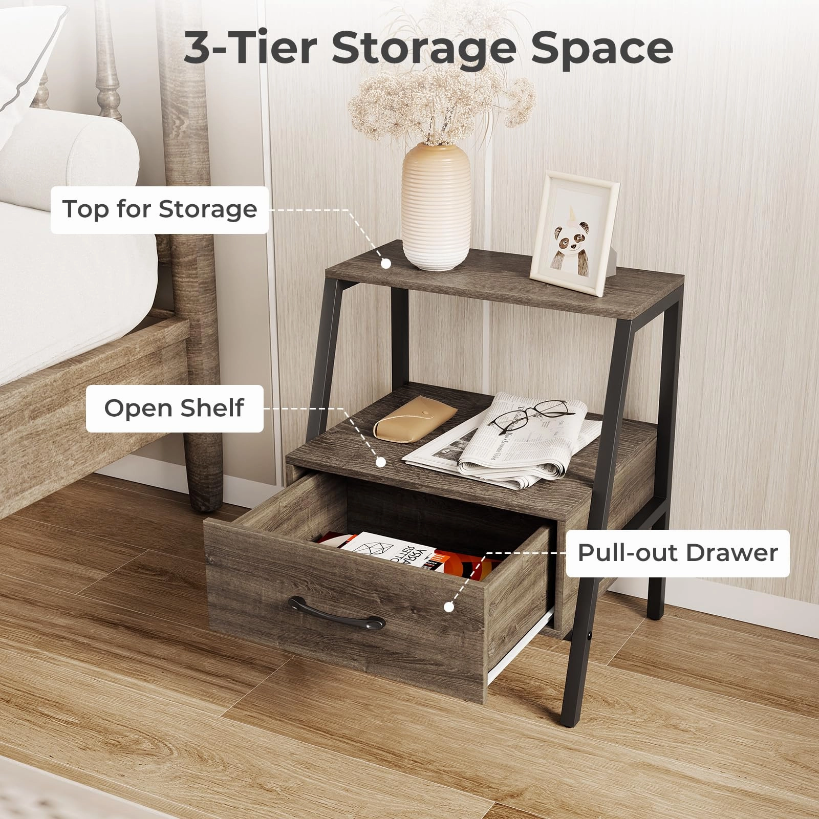 Giantex Farmhouse Nightstand with Drawer Set of 1/2