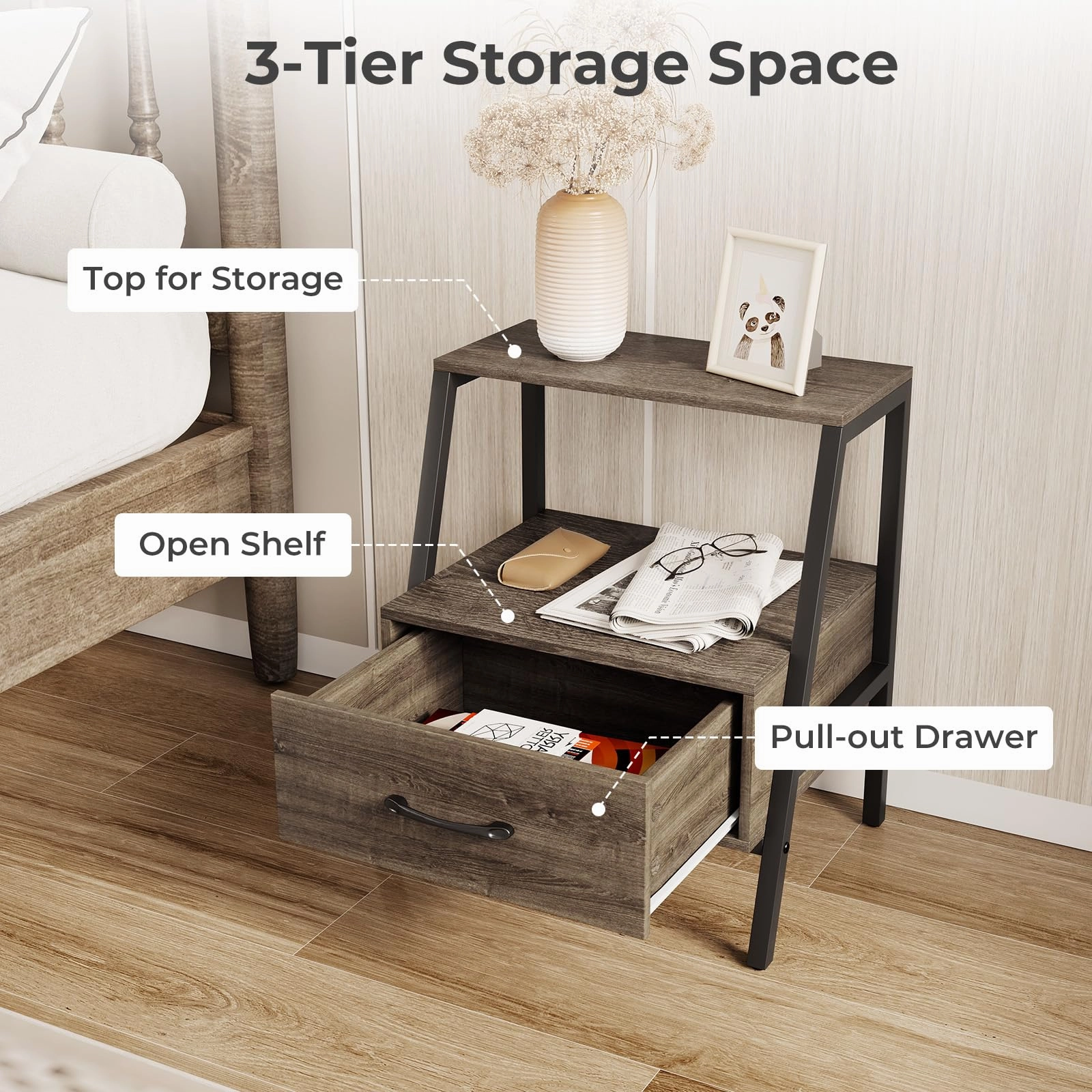 Giantex Farmhouse Nightstand with Drawer Set of 1/2