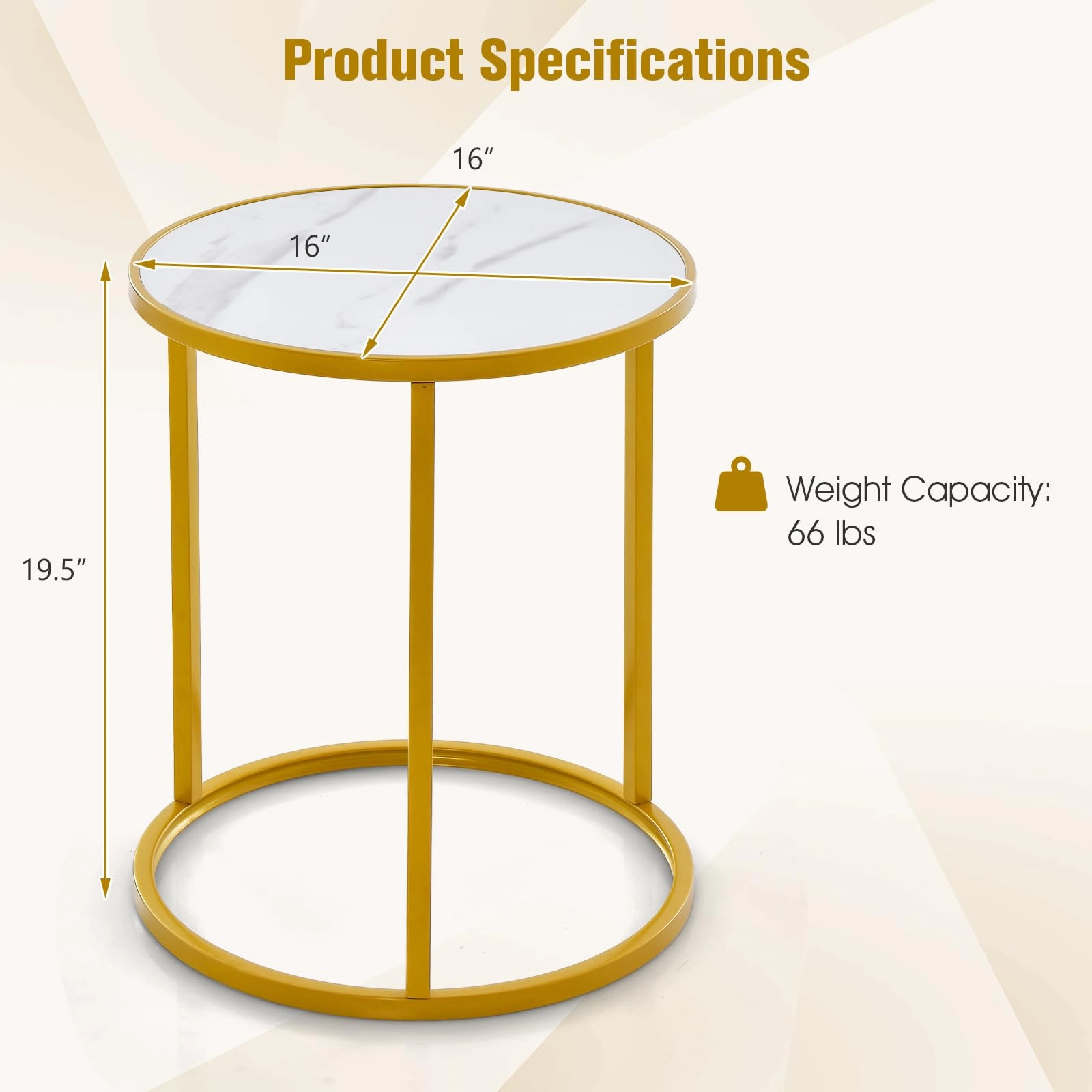 Giantex Faux Marble Side Table, Round End Table with Golden Metal Frame and White Marble Top