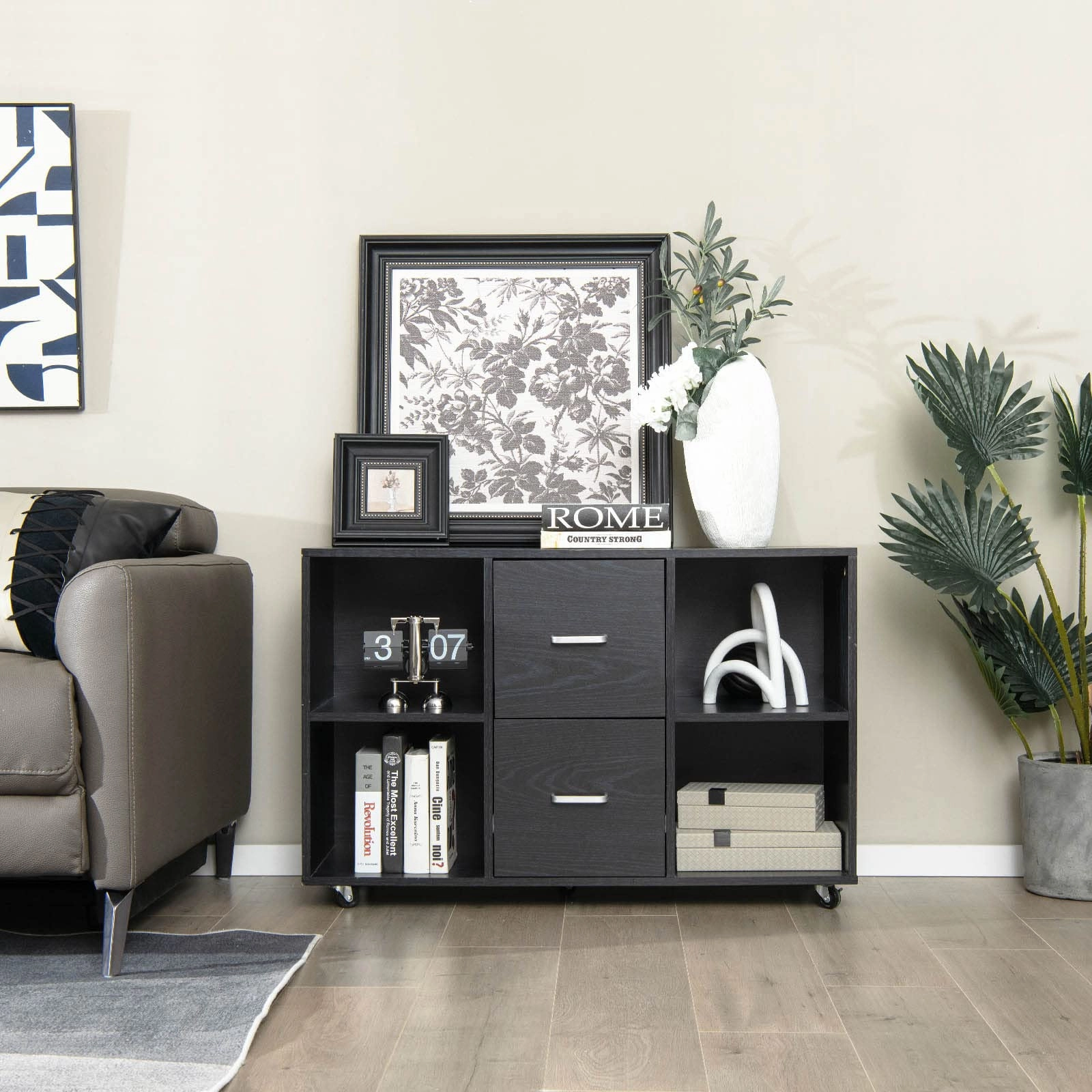 Giantex File Cabinet Office Organization - Filing Cabinet W/ 2 Drawers, 4 Open Compartments