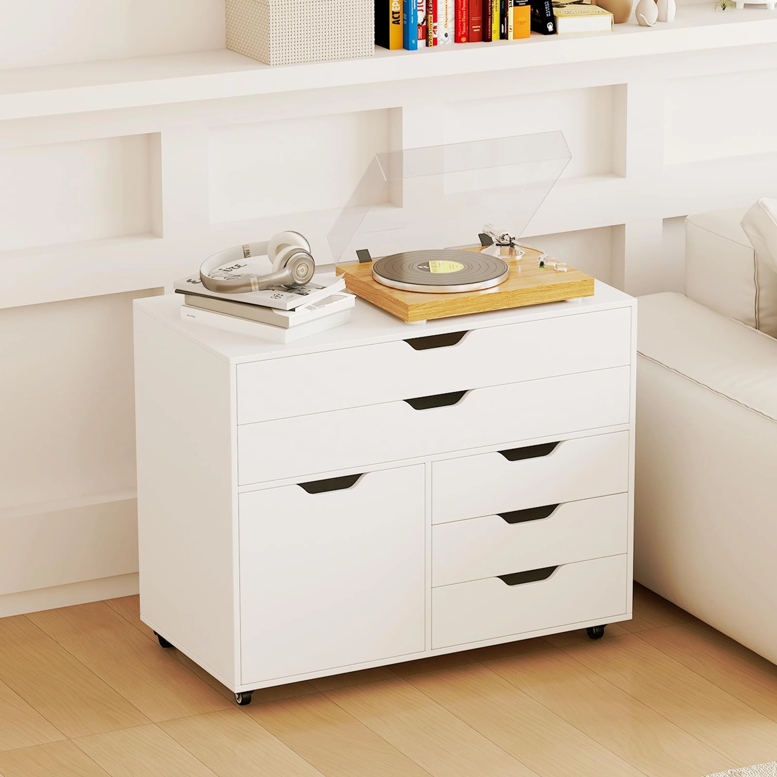 Giantex File Cabinet, Rolling Lateral Filing Cabinet with 2 Large Drawers, 3 Small Drawers